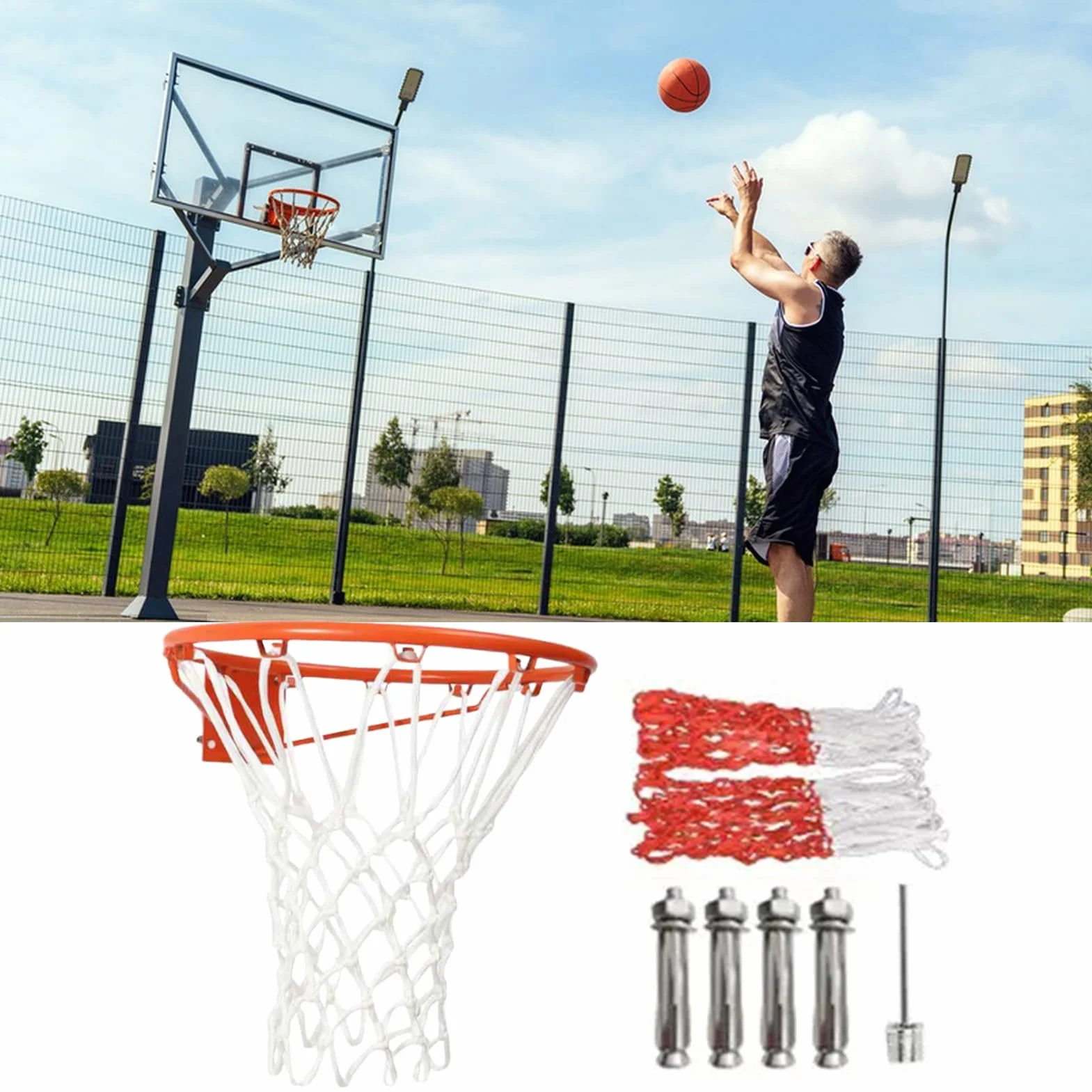 Canasta de baloncesto montada en la pared - Cesta móvil exterior, marco estable, diseño antivuelco