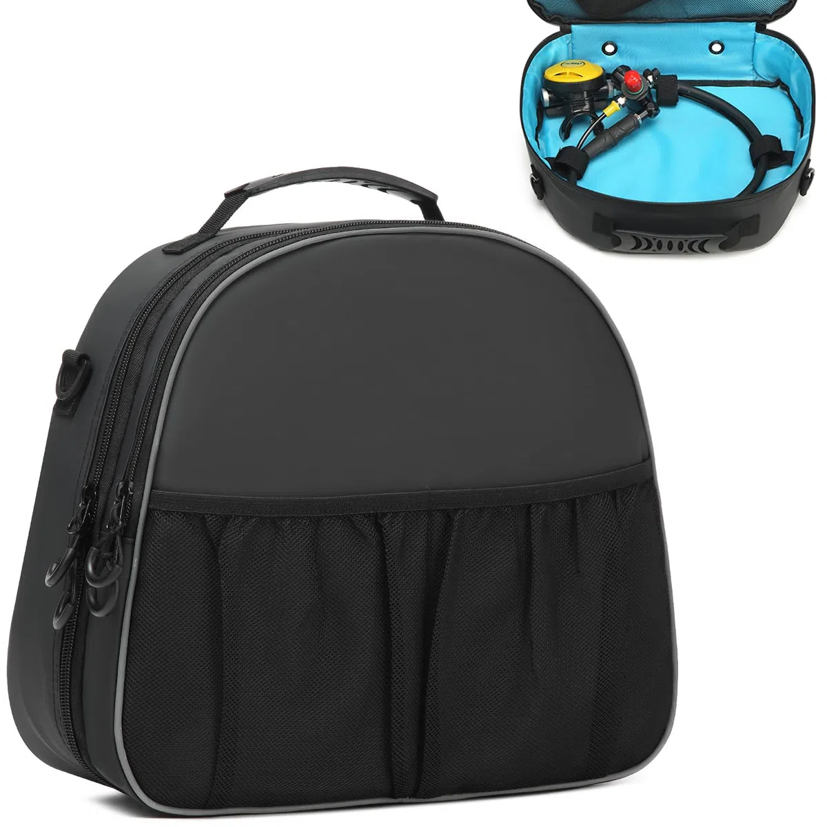 Bolsa táctica para reguladores y reguladores de buceo, bolsa acolchada para esnórquel con correa para el hombro (negro impermeable)