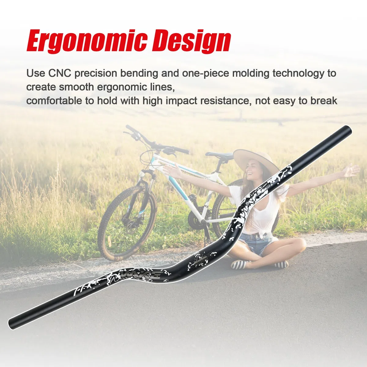WAKE Manillares para Bicicleta 31,8mm*720mm Extra Largos Manillar Ancho Mangos de Aleación de Aluminio 55mm Riser Bar para MTB Ciclismo en Carretera (Negro)