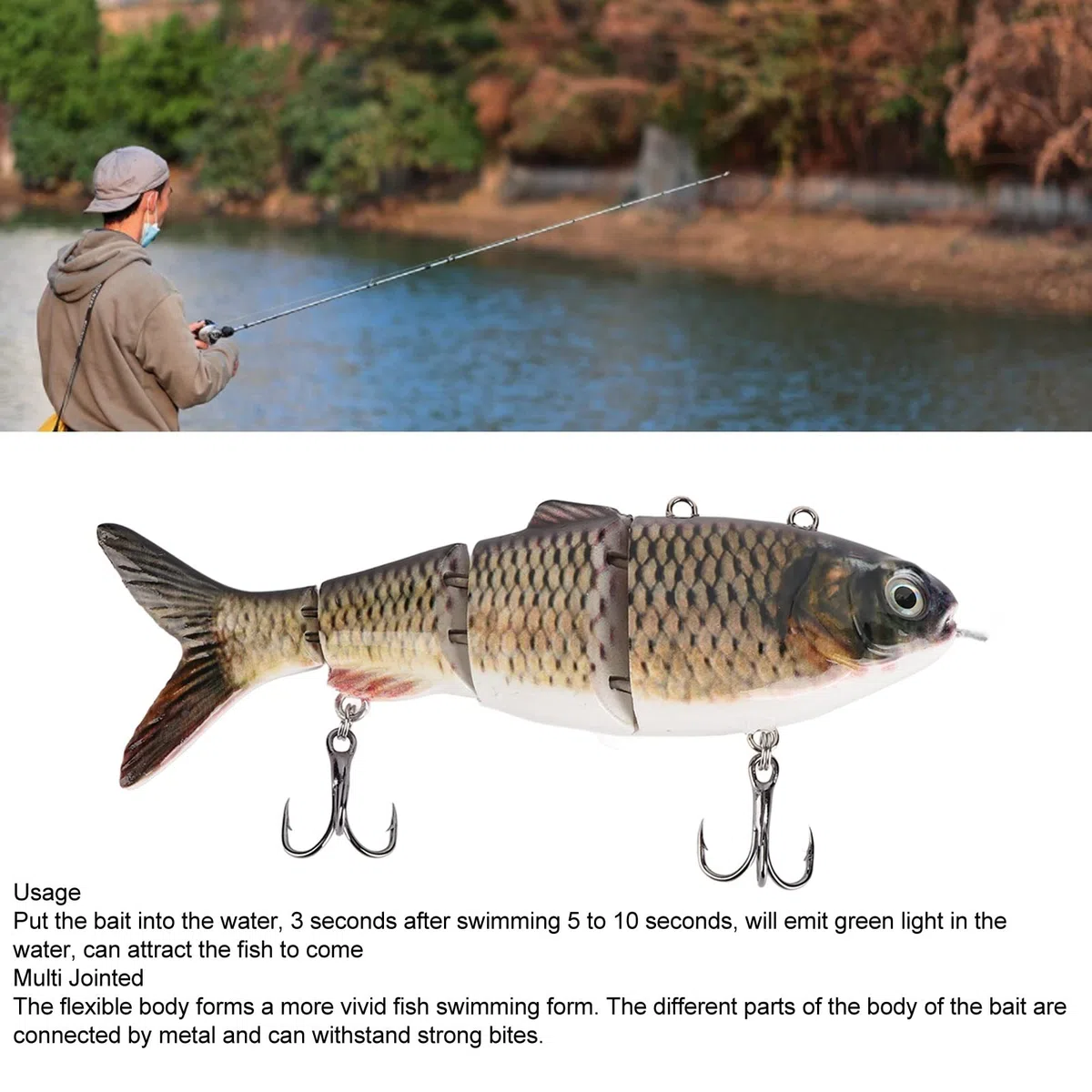 Señuelo de Natación Robótico, Señuelo de Pesca Eléctrico con Luz LED, Wobbler Recargable por USB, Cebo de Natación Multiarticulado, Señuelos de bajo Duro para Aparejos de Pesca