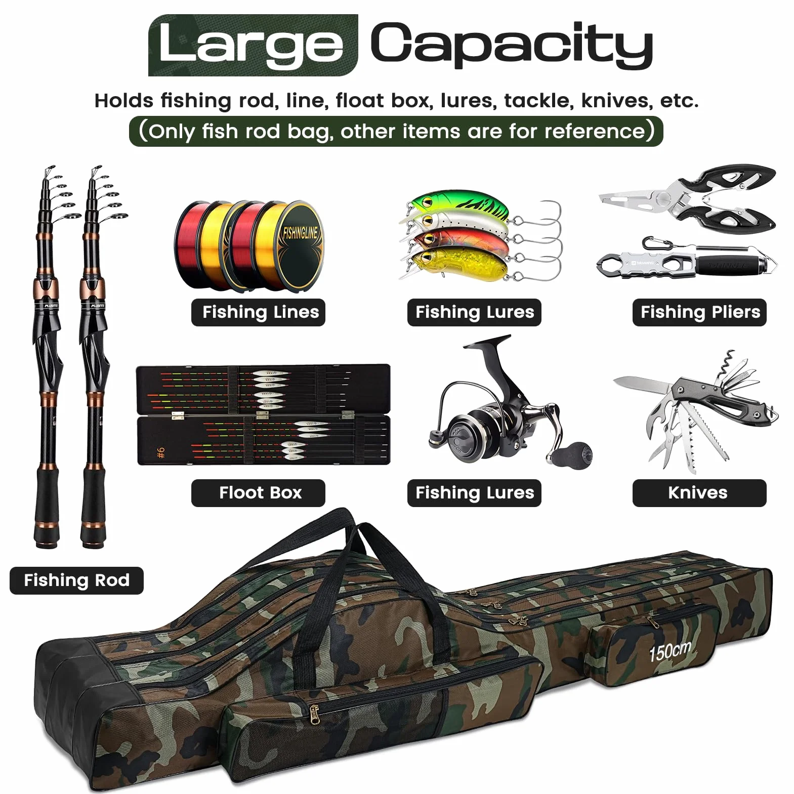 Bolsa para Caña de Pescar Portátil 150cm Plegable Impermeable 3 Capas Marrón