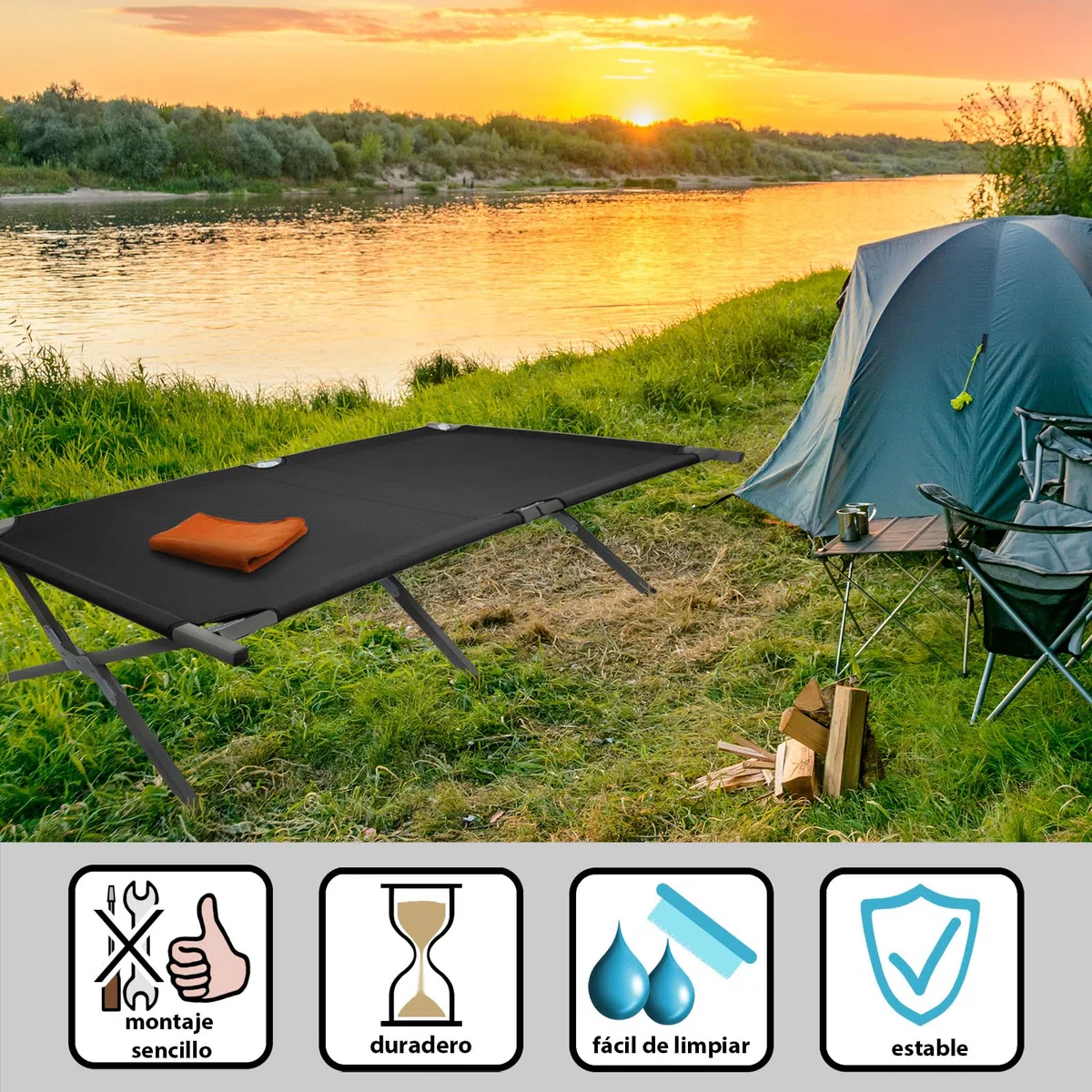 BB Sport Cama Camping XXL Militar Plegable 210 x 72 x 45 cm Robusta 200 kg Cargable Tumbona Portátil Viaje Cómodo Estable Tejido Oxford 600D Bolsa de Transporte Acampar