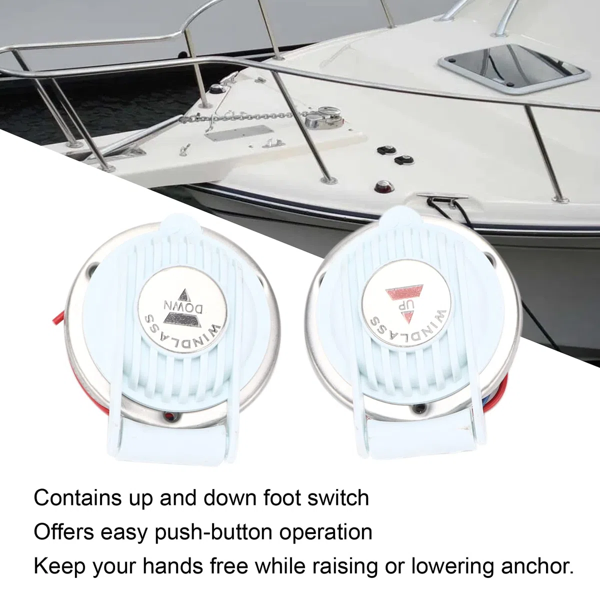 Interruptor de pie de ancla blanco, 2 uds interruptor de pie de molinete arriba y abajo blanco manos libres Universal para ancla de barco marino DC 12V/24V