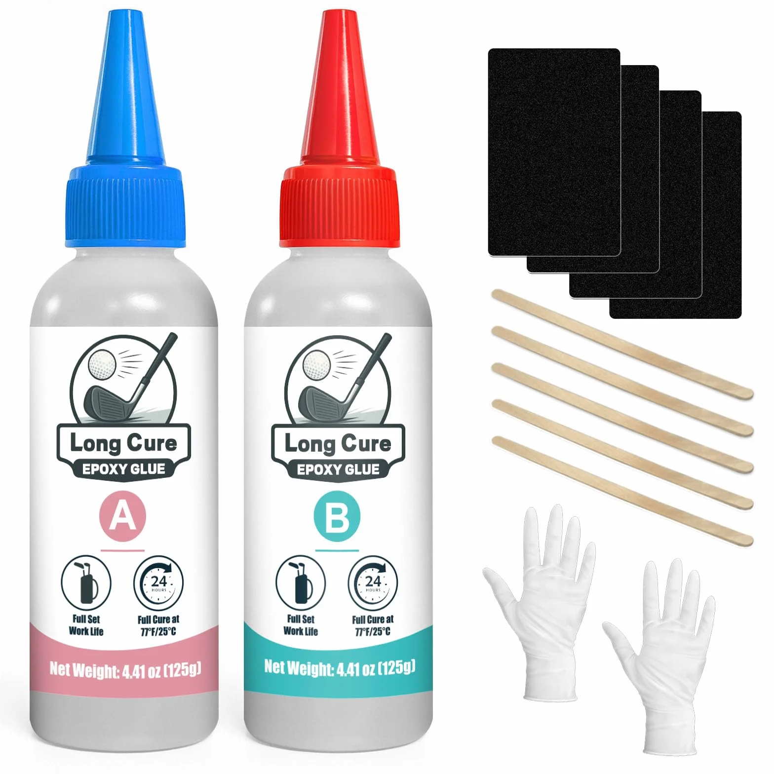 Resina epoxi 30 min 125+125 ml para palos de golf cabezales conductores putter hierro vástagos grafito acero
