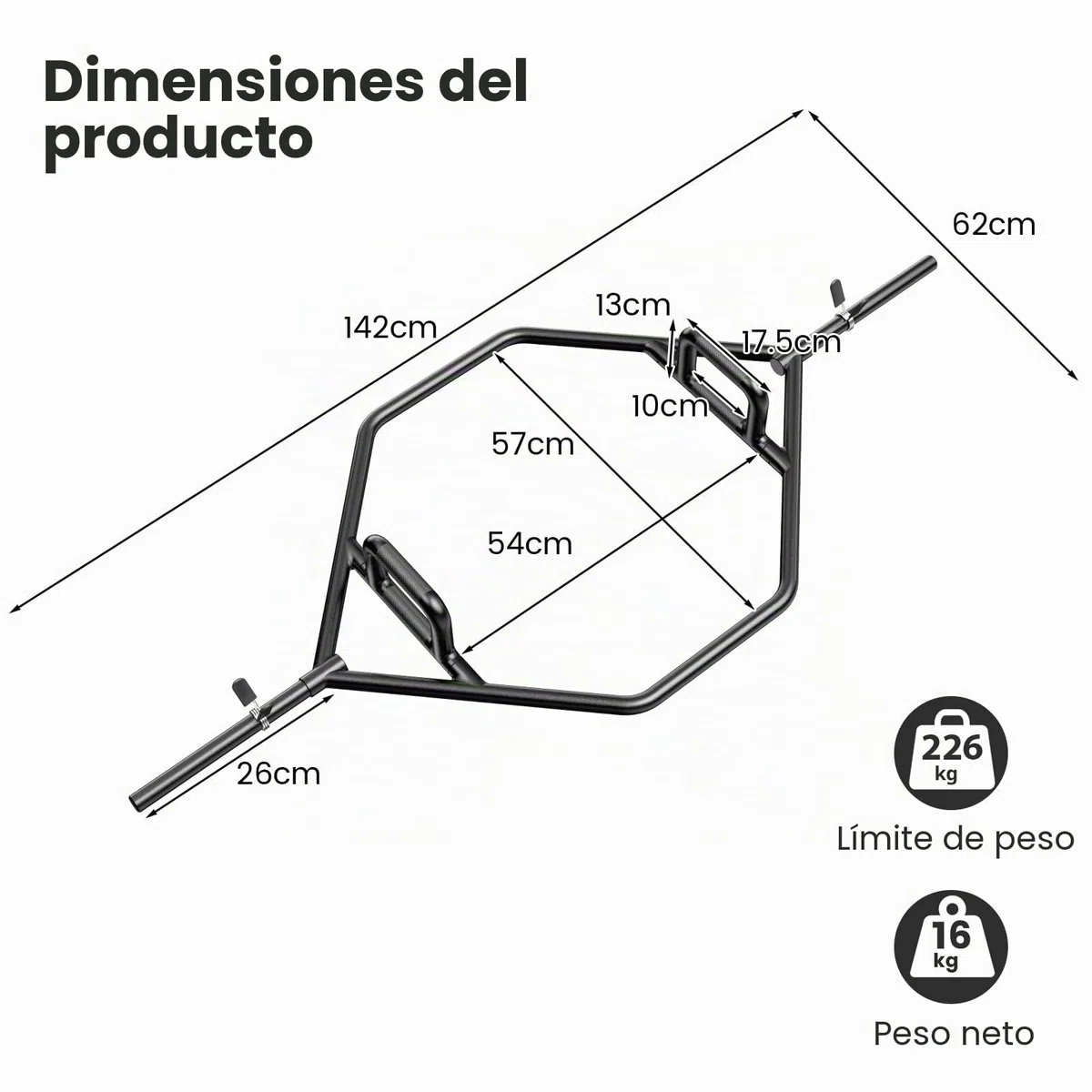 KOMFOTTEU Trap Bar, Barra de Pesas con Mango Plegable, Barra Hexagonal de Acero con Cierre de Muelle, Barra de Trampa de hasta 226 kg para Sentadillas, Peso Muerto, 142 cm