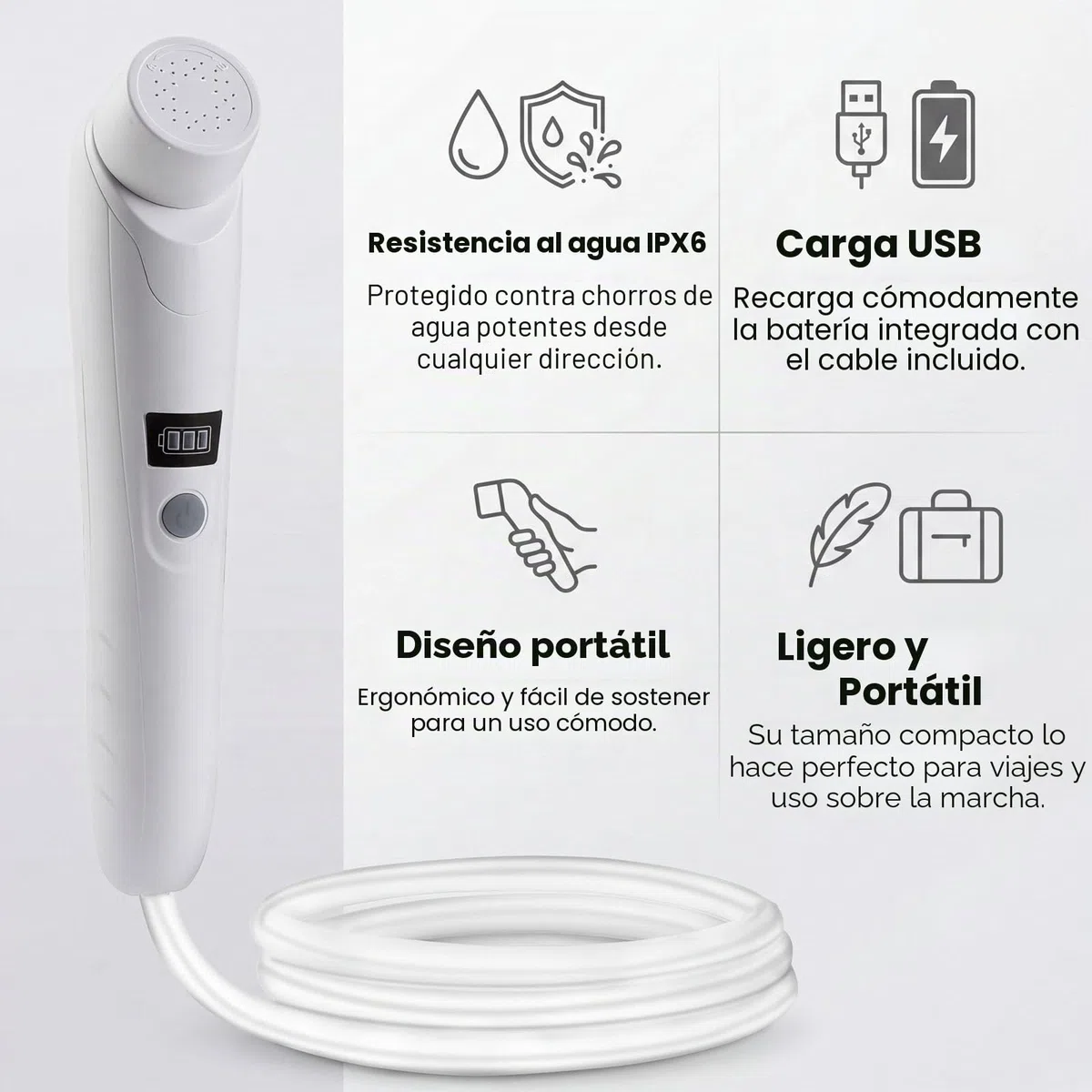 Ducha portátil al Aire Libre,Ducha eléctrica portátil,ipx6 Impermeable,Carga USB,compacta y Ligera,Adecuada para Acampar al Aire Libre,Ducha de Playa,Senderismo,baño para Mascotas