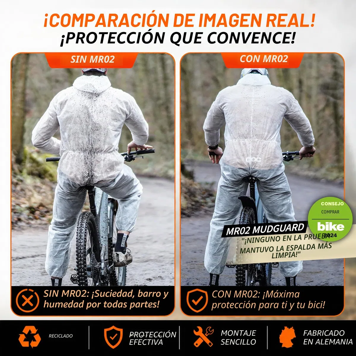 unleazhed Guardabarros para bicicleta de montaña M02 y MR02 | MTB Mudguard | Guardabarros delantero y trasero MTB | Fabricado en Alemania