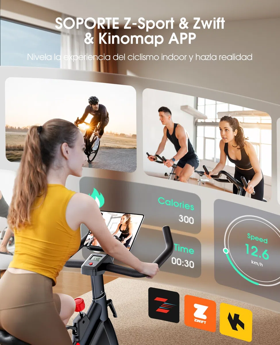 Toputure Bicicleta Estatica Magnética con APP, Bicicleta de Spinning Ultral Silenciosa con Volante 15KG, Asientos Cómodos y LCD Pantallas, Soporte para Tableta, Ejercicio en Casa, MAX150KG