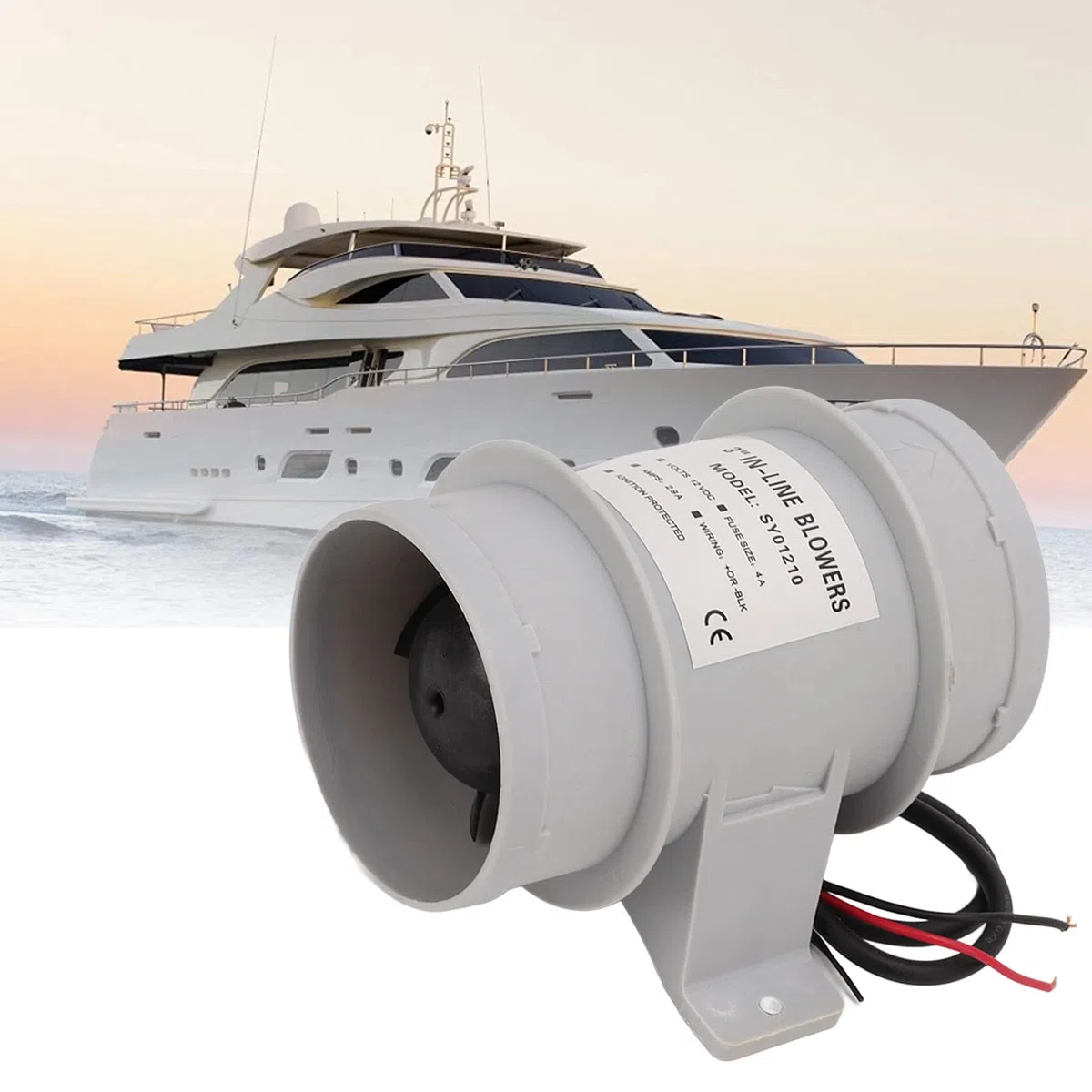 aqxreight Soplador en Línea Silencioso de 3 Pulgadas y 12V, Circulación de Aire de Sentina Marina, Soplador de Aire para Yates y Barcos