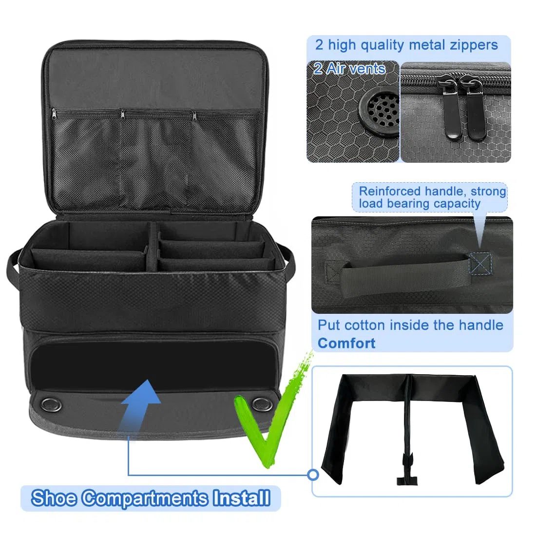 VOPHIA Organizador de Maletero de Golf de 2 Capas con Compartimento Separado para 2 Pares de Zapatos, Almacenamiento de Pelotas, Impermeable para Guardar Accesorios de Golf, Plegable y Plegable para
