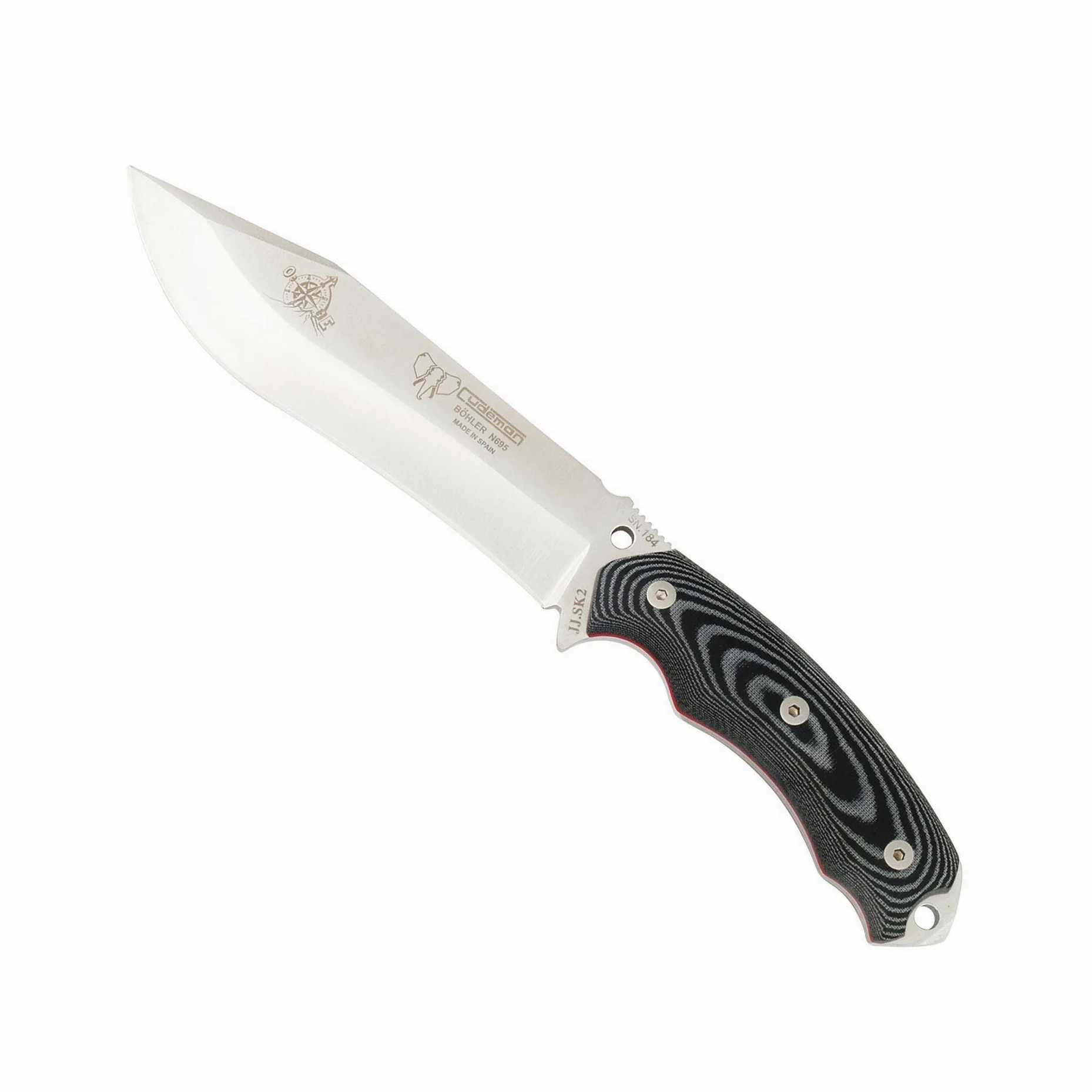 Cudeman Cuchillo 125-M JJSK2 hoja de acero Böhler N-695 de 15,5 cm empuñadura de micarta negra de 11,5 cm para caza, pesca, supervivencia y bushcraft + Portabotellas regalo