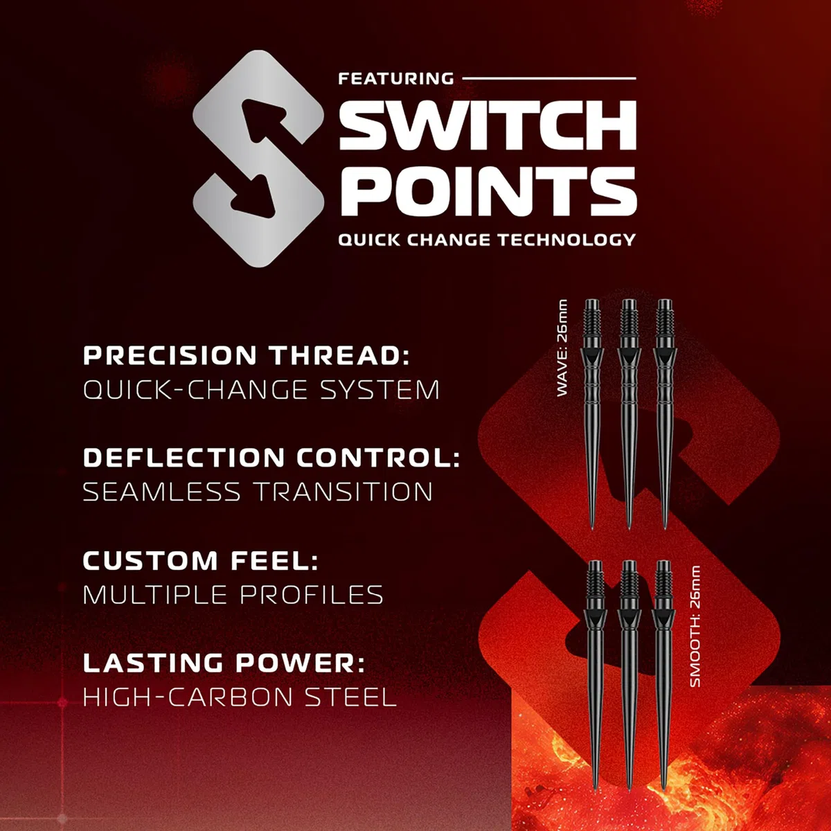 WINMAU Fornax Dardos profesionales 90% tungsteno, barriles paralelos y cónicos negros/rojos, punto de conmutación, 2 puntas, cañas cortas y plumas, dardos de 21/22/23/24 g