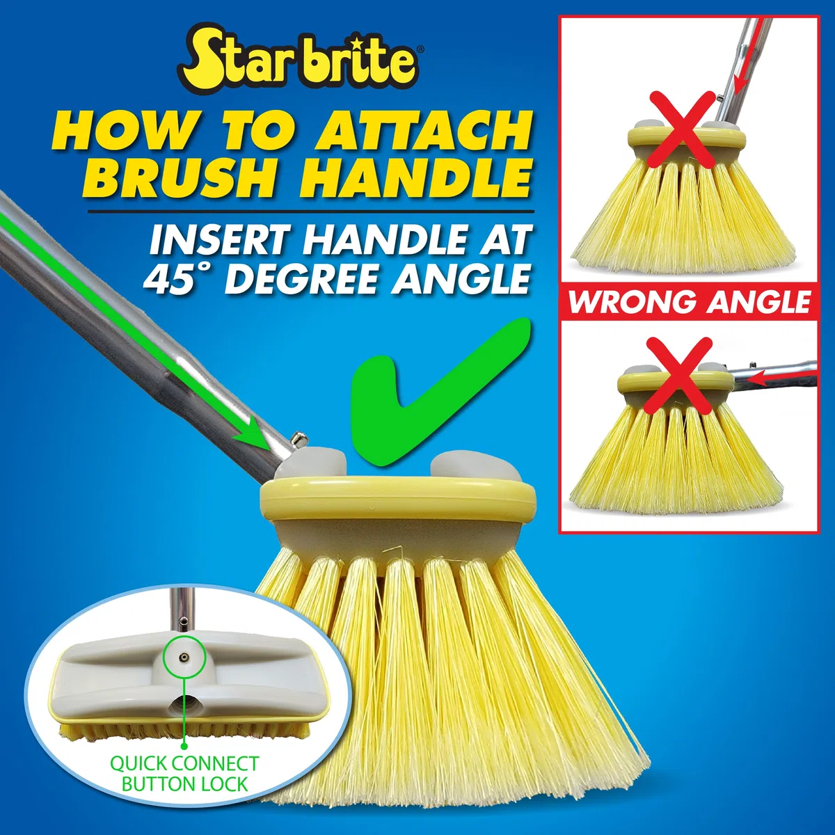 Star brite Premium Wash Cabezal de cepillo de 20,32 cm con parachoques, conexiones dobles para postes estándar de 3/4 pulgadas y asas extensibles