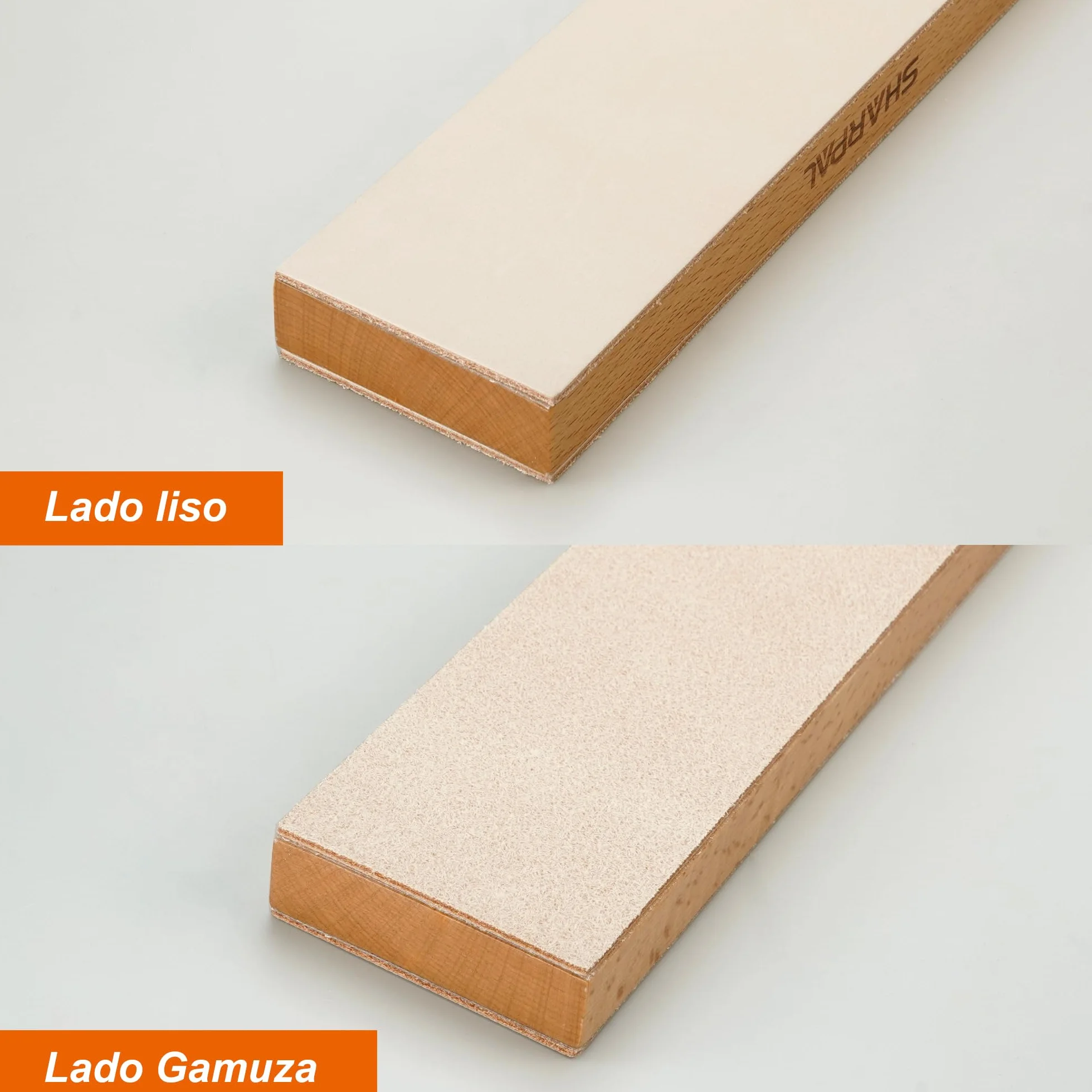 SHARPAL 205H Kit de gamuza de cuero de doble cara (330 x 60 mm) con 53g de pasta de pulir y guía de ángulos, bloque de gamuza para afilar y pulir cuchillos, Afilador de cuchillos profesional