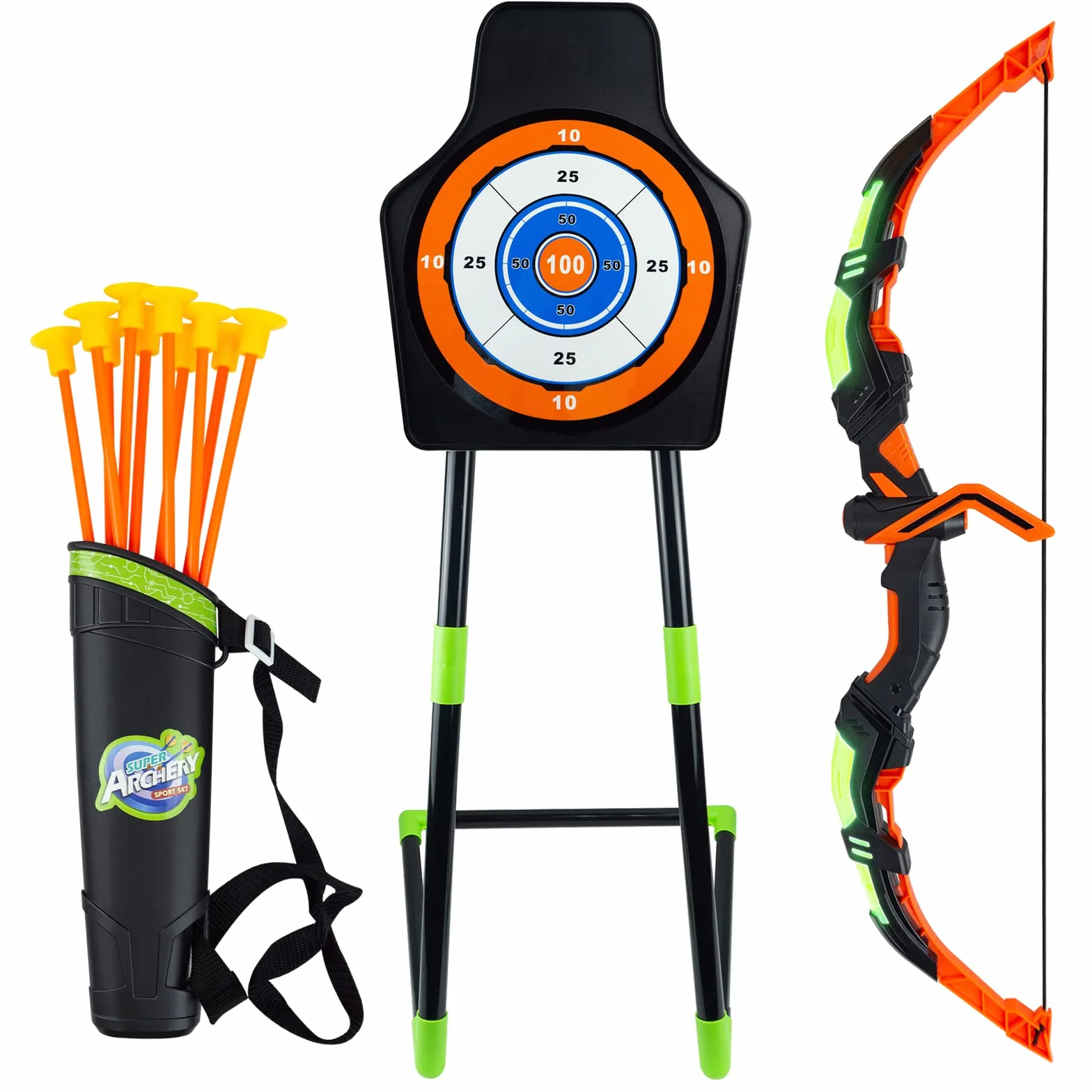 RedCrab Arco y Flecha para Niños con Luces LED, Juego de Juguetes de Arco y Flecha con 10 Ventosa Flechas, 1 Arco, 1 Estante de Flecha y Carcaj, Juego de Interiores y Exteriores para Niños