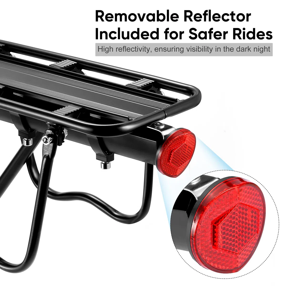 DazSpirit Portaequipajes Bicicleta, Portabultos Bicicleta Trasero, Parrilla Bicicleta Ajustable, con Reflector, Carga máxima de 60 kg, Instalación rápida, Material de aleación de Aluminio