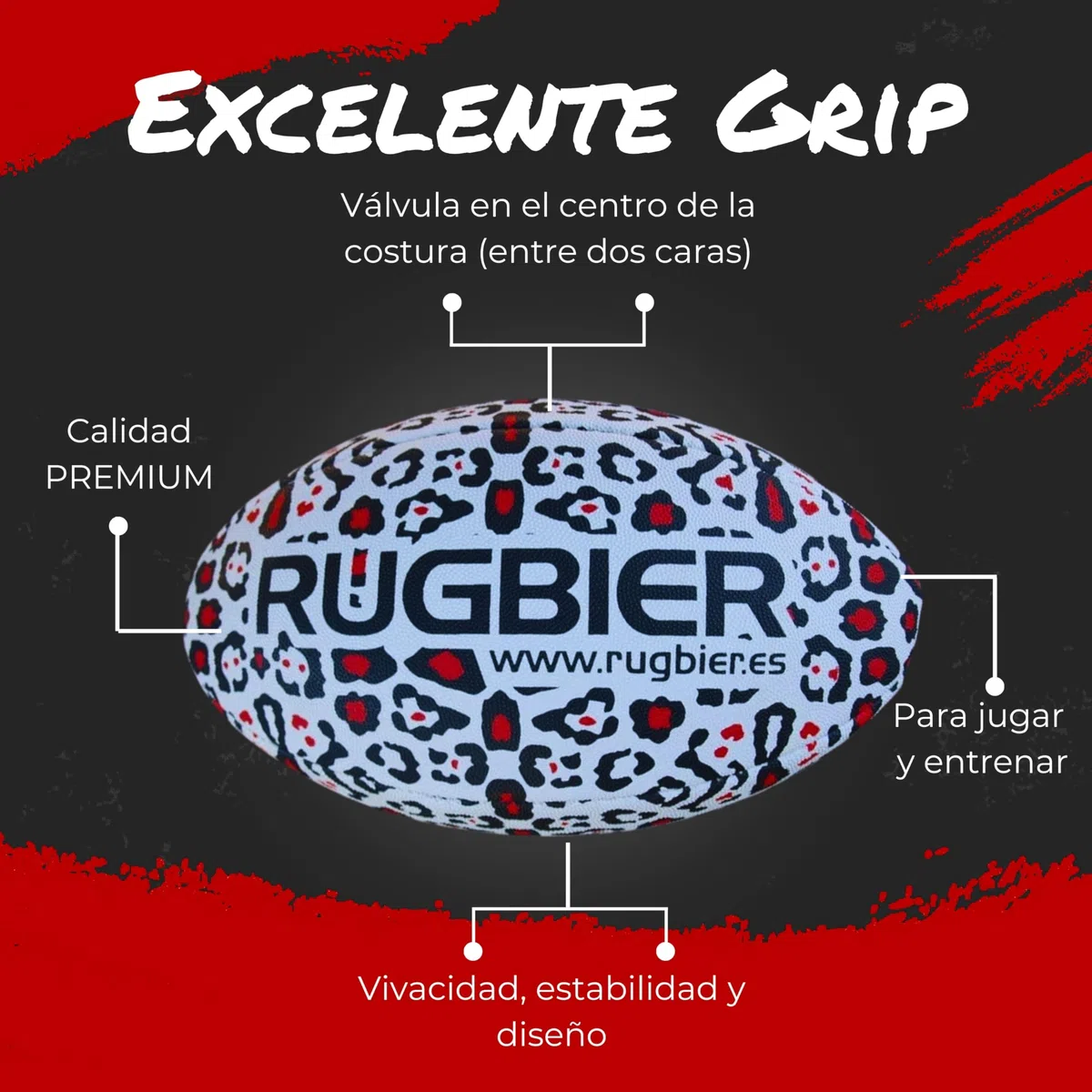 Balón de Rugby para Niños y Niñas T3 – Balón para Escuela - Iniciación y Entrenamiento - Diseño Exclusivo - Modelo Panther Red