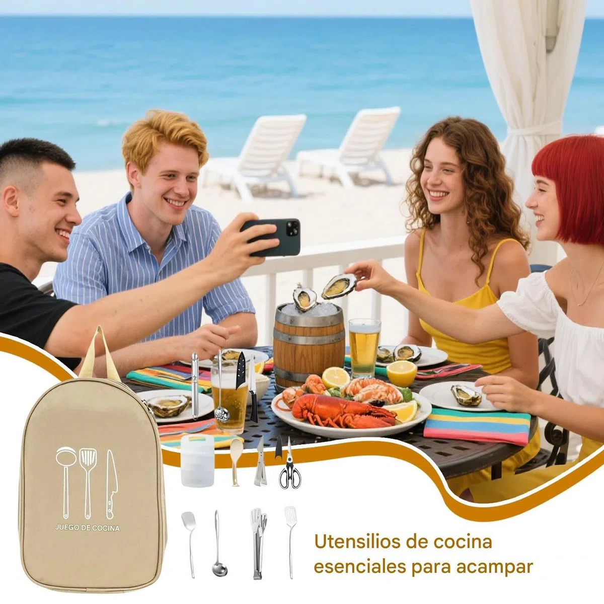 Juego de Utensilios de Cocina para Camping | Equipo de Menaje para Cocina de Camping - Equipo Portátil Unisex para Senderismo, Barbacoa y Picnic