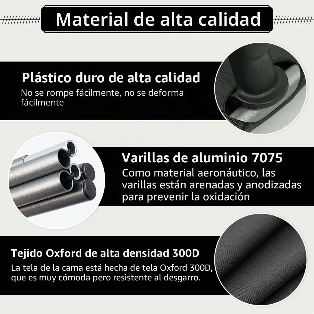 TOMOUNT Cama Plegable Ultraligera con Barras de Aluminio 190 x 70 cm compacta portátil fácil de Construir Resistente Cama de Camping para Tiendas de campaña Senderismo al Aire Libre, Color Negro