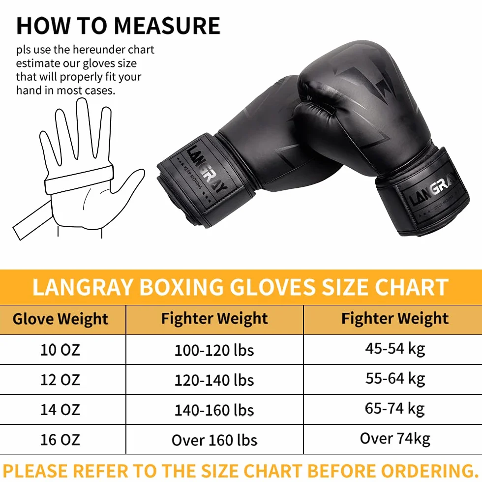 LangRay Guantes de Boxeo de Cuero PU para Muay Thai Kickboxing Entrenamiento y Sparring