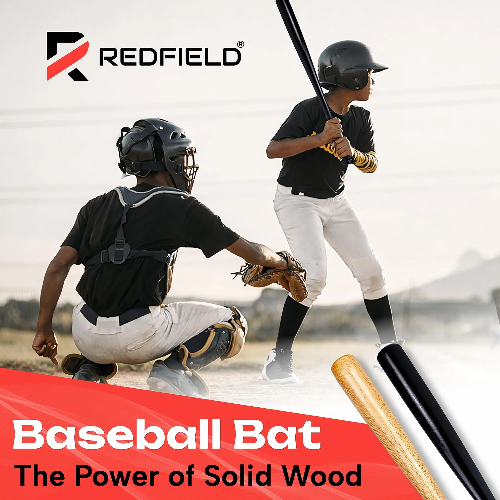 Bate de béisbol Redfield 76 cm Madera Maciza ecológica Negro Madera Natural
