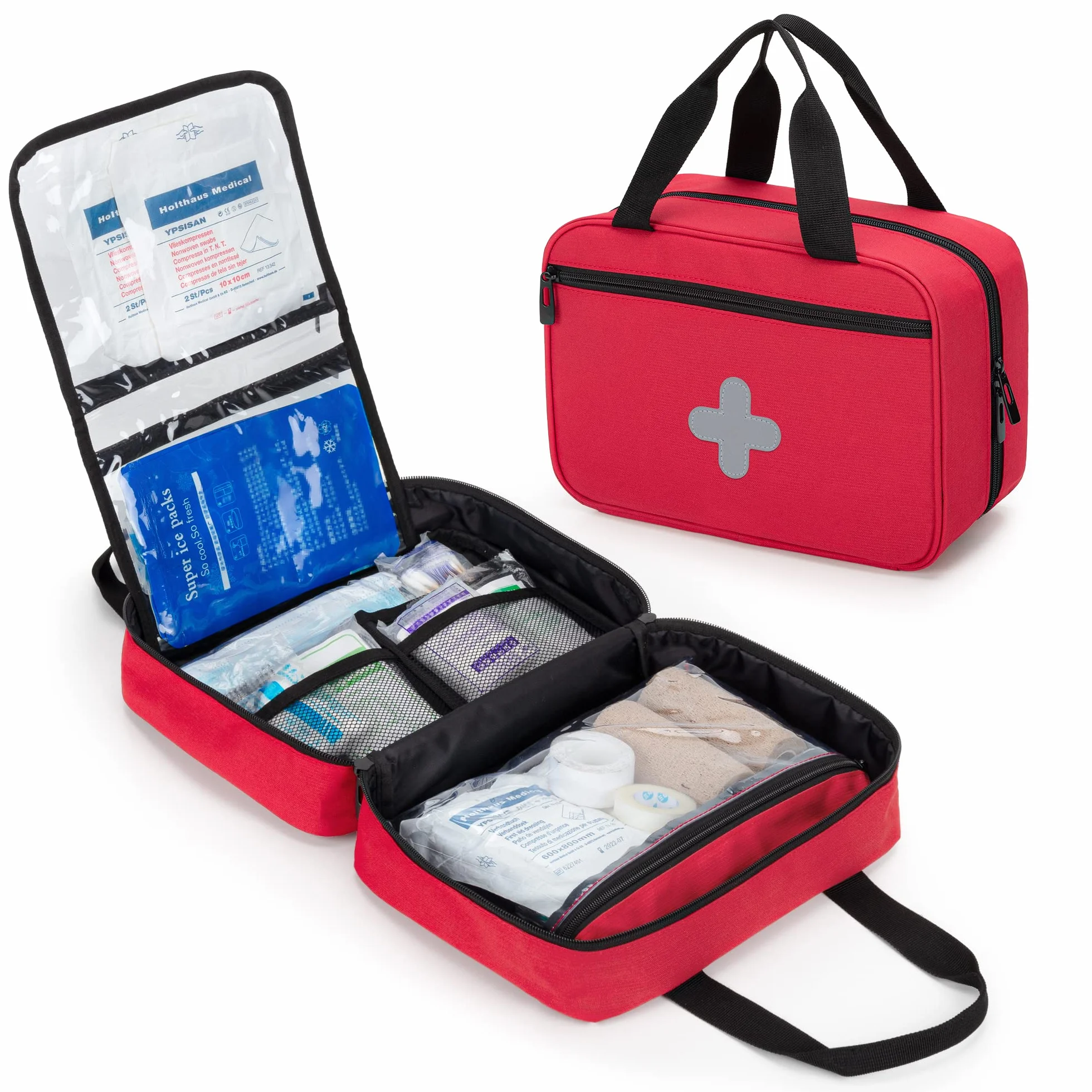 CURMIO Bolsa de Primeros Auxilios, Botiquín de Emergencia para Senderismo, Acampada, Coche, Viajes, Hogar y Exteriores, Bolsa Médica Vacía, Rojo