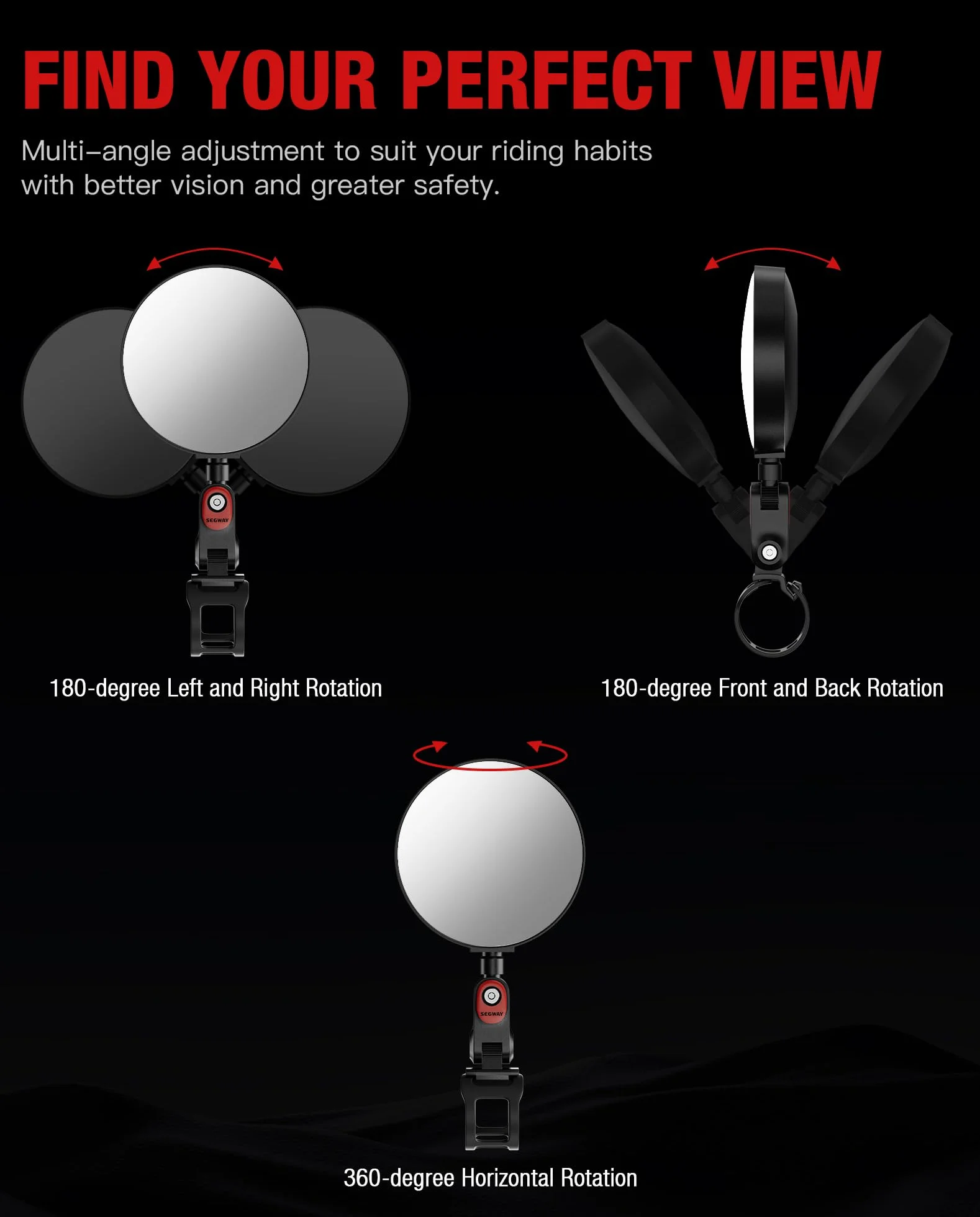 Espejos Retrovisores Ajustables a 360° (Paquete de 2) Compatibles con Segway Ninebot TODAS las Patinetas MAX G30 G2 G3 ZT3 Pro GT3 F3 E3 (Excepto Air T15), Espejo Gran Angular para, Vidrio HD
