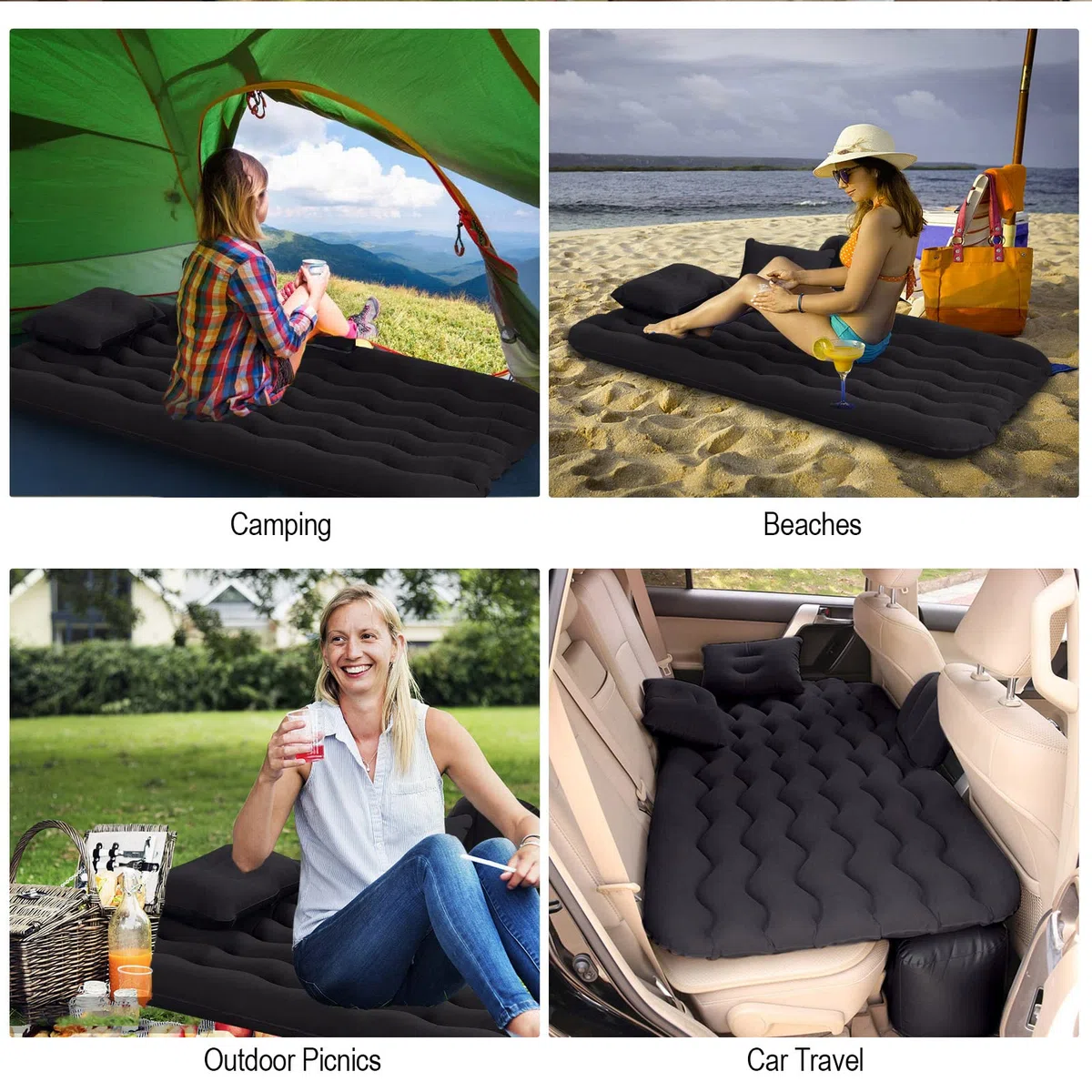 Colchón Coche Hinchable Colchón Sofá Hinchable con Bomba de Aire Eléctrica y Almohadas Adecuado para Adultos y Adolescentes (Negro)