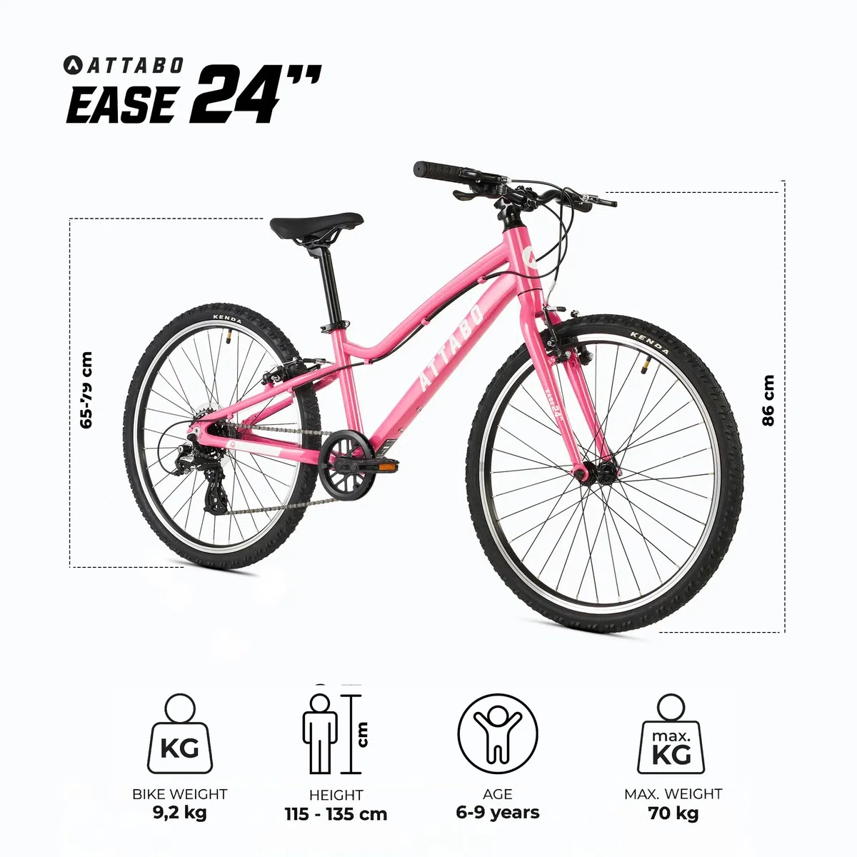 ATTABO Ease 24 - Bicicleta Infantil (7-11 años) con Cuadro de Aluminio (Solo 9 kg), Ruedas de 24", Cambio Shimano, Frenos en V para 120-145 cm, ergonómica, Estable y cómoda