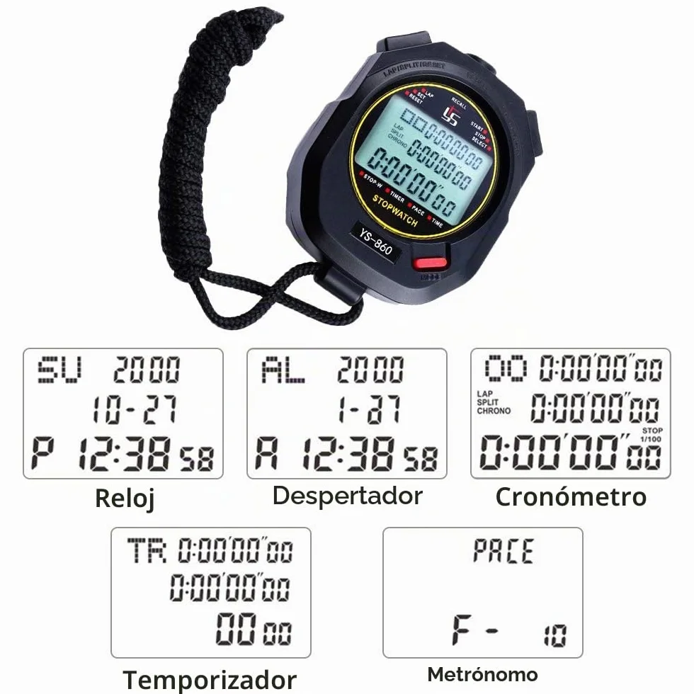 Cronómetro Deportes Digital Profesional 0.01 Segundo 60 Memoria Impermeable Ys-860