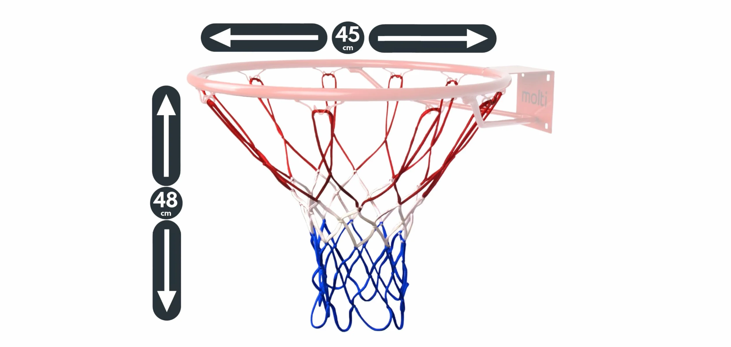 molti Canasta de baloncesto de 45 cm de diámetro, 37 cm de diámetro, anillo de baloncesto con red y tornillos de fijación para exteriores + 4 tornillos de fijación