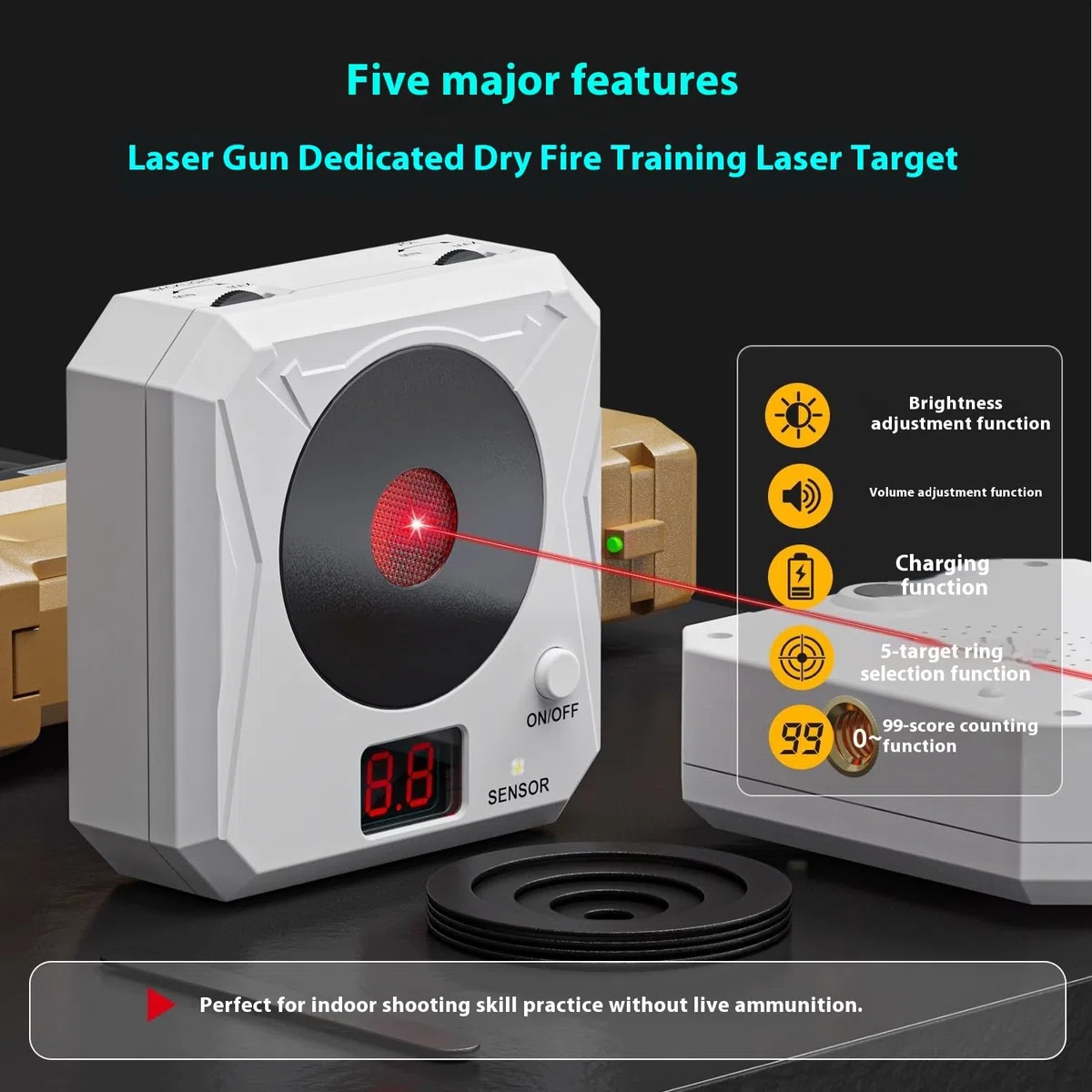Cartuchos de Entrenamiento láser de 9 mm, Sistema de Tiro en seco con Blanco electrónico, Entrenamiento de eficaz, portátil y fácil de Instalar, Juego de en Interiores.