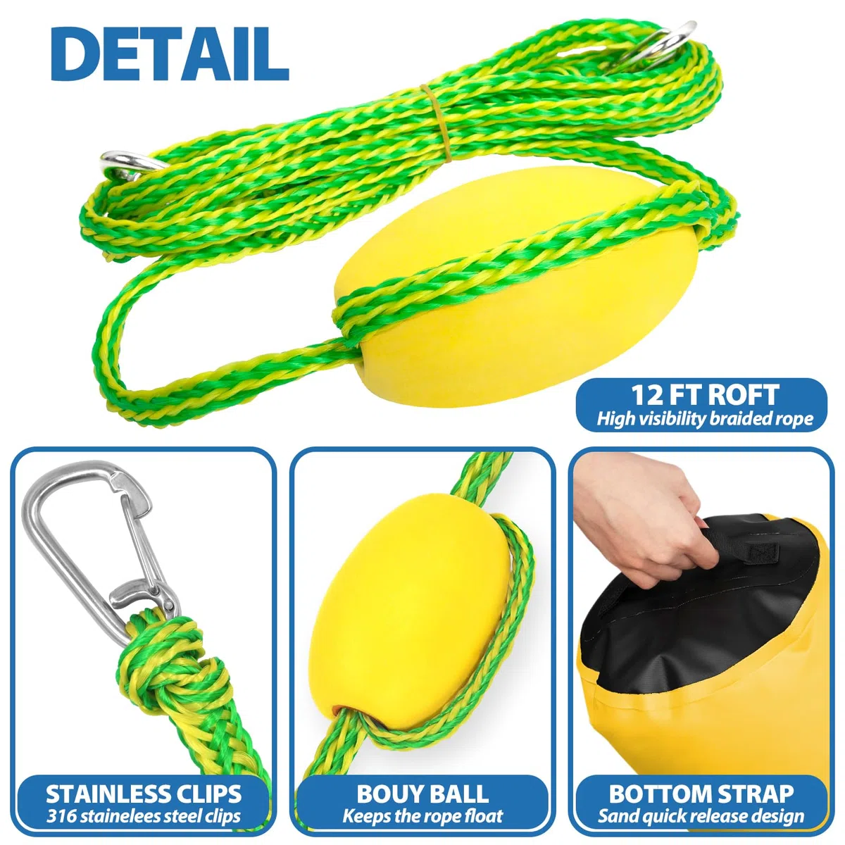 Obcursco - Kit de Anclaje para Moto acuática de 20 L, Anclaje PWC 2 en 1 para Bolsa de Arena para Flotador con boya Ajustable, Anclaje de Saco de Arena PWC para Jetski, Kayak, Seadoo, Tabla de Remo