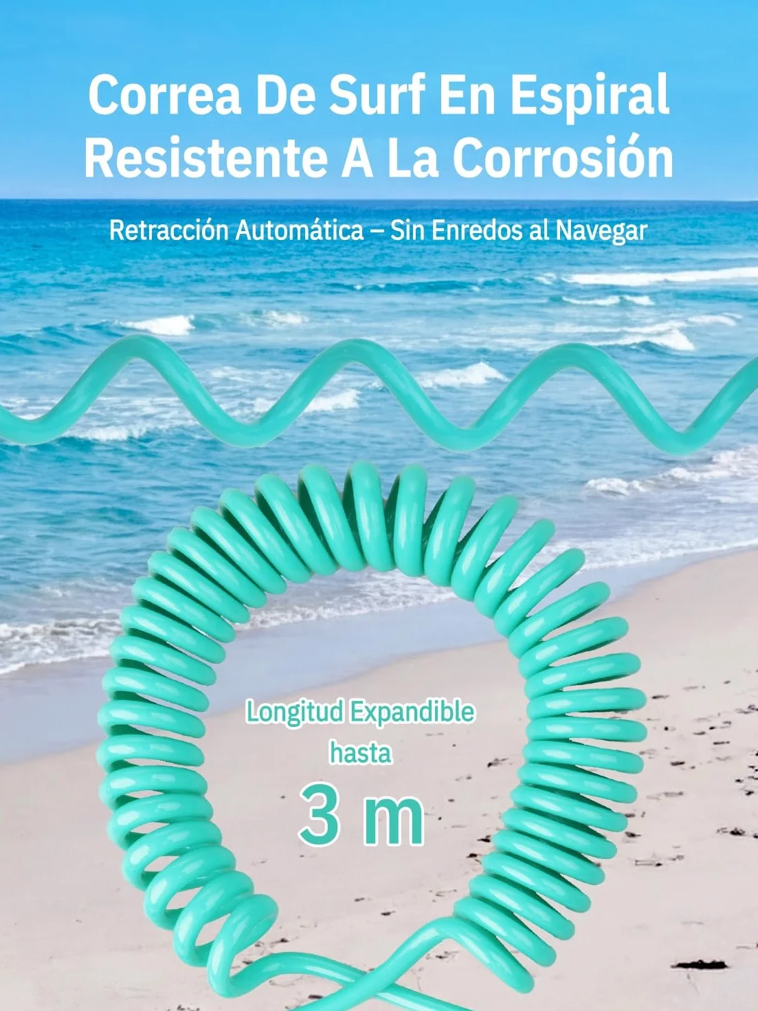 Niphean Leash Paddle Surf 1-3 m, Correa Elástica Espiral 5 mm Tobillo, Antienredos Ajustable para SUP Surf Bodyboard