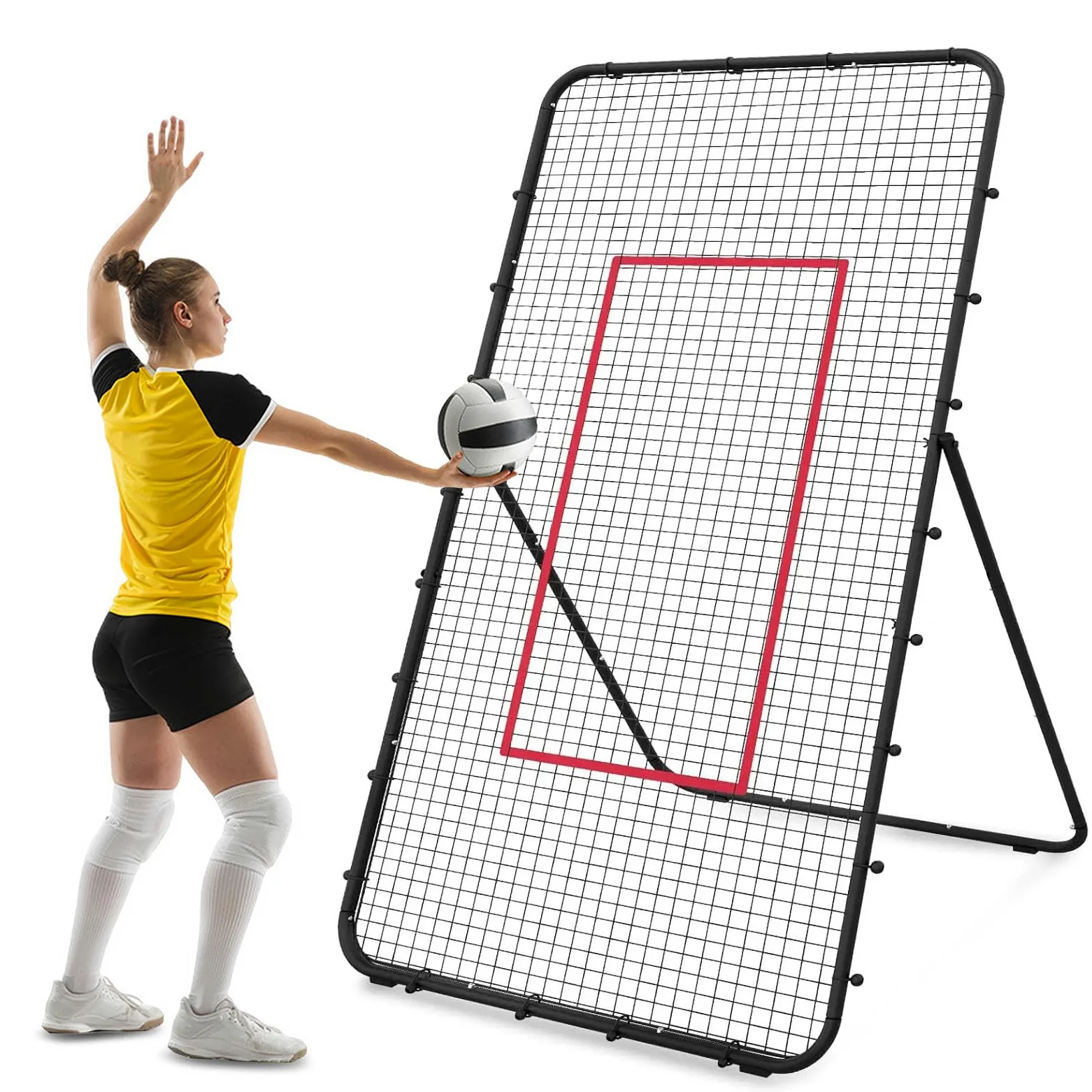 Red de Rebote para Voleibol, 2,1 x 1,2 m Ajustable en Ángulos de 45/60/75/85 Equipo de Entrenamiento para Adultos y Niños Reboteador para Jardines Estadios y Escuelas
