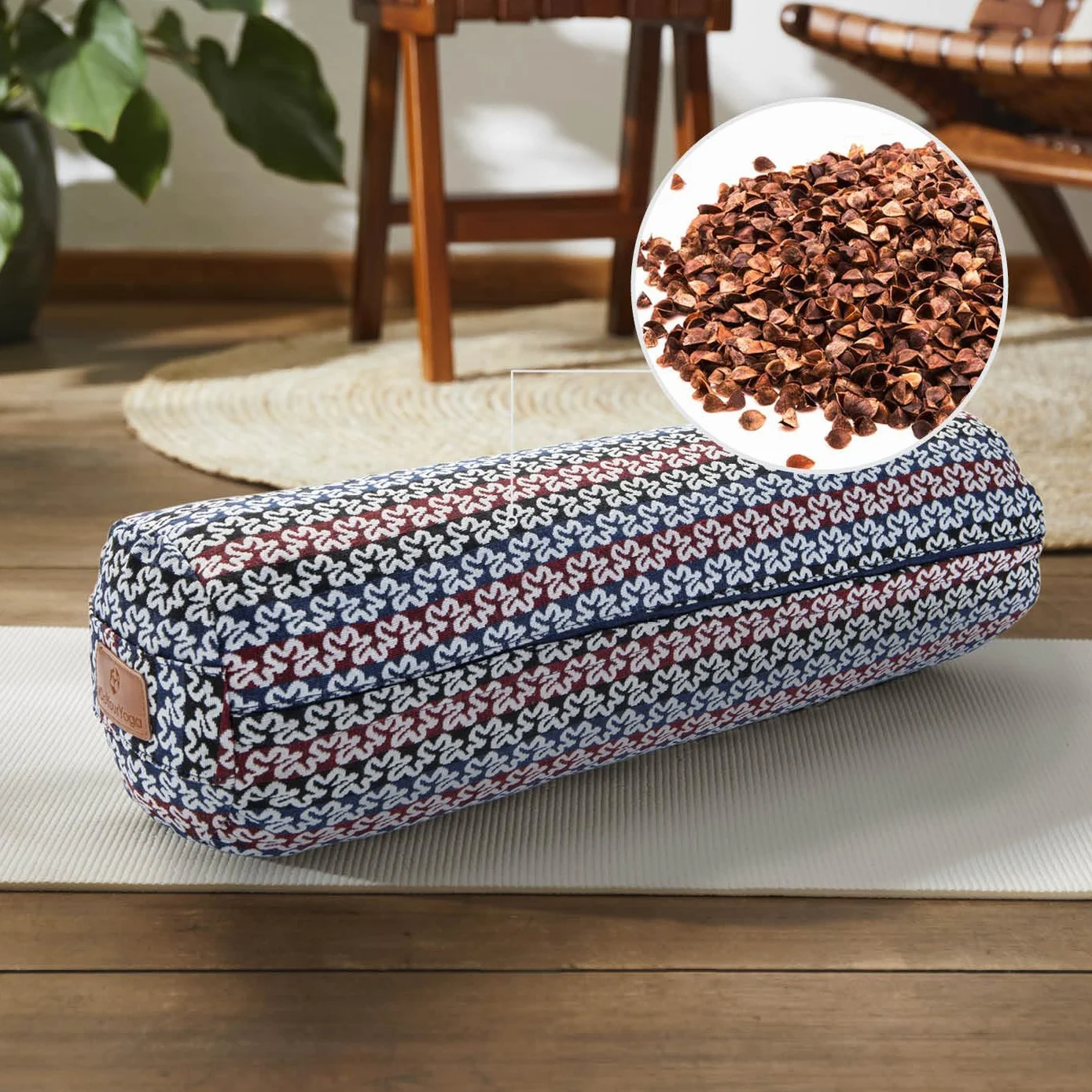 Bolster Yoga Rodillo Krishna Yin Yoga 68 x 22 cm Relleno Espelta Orgánica Cubierta Algodón Lavable Cojín Zafu Yoga Rodilla Rulo Pilates