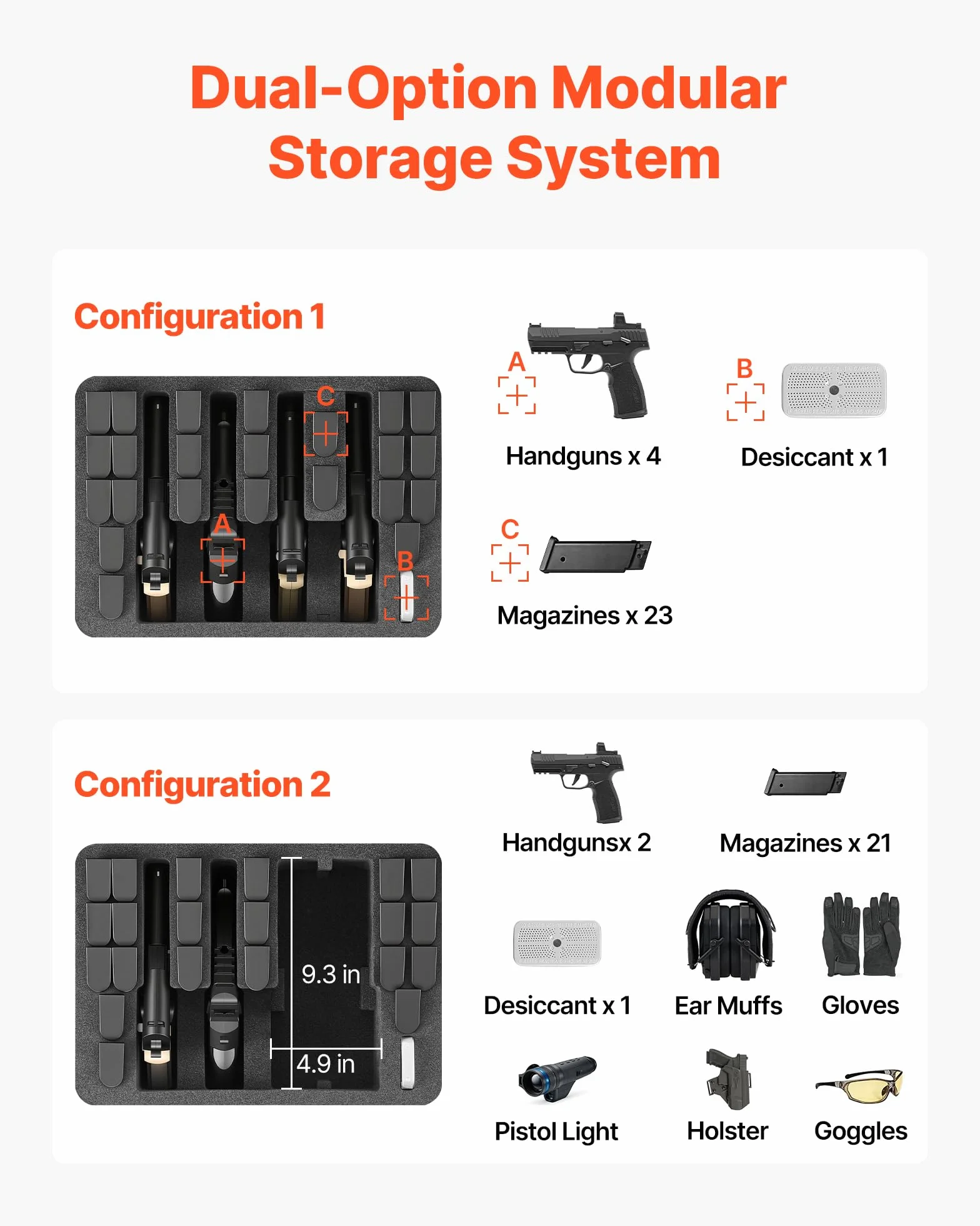 VEVOR Estuche Rígido para Pistola con Revestimiento de Espuma XPE, Funda para 4 Pistolas, Resistente al Agua y Polvo con Interior Personalizable y Asa 404 x 319 x 192 mm, Negro, Cumple con la TSA