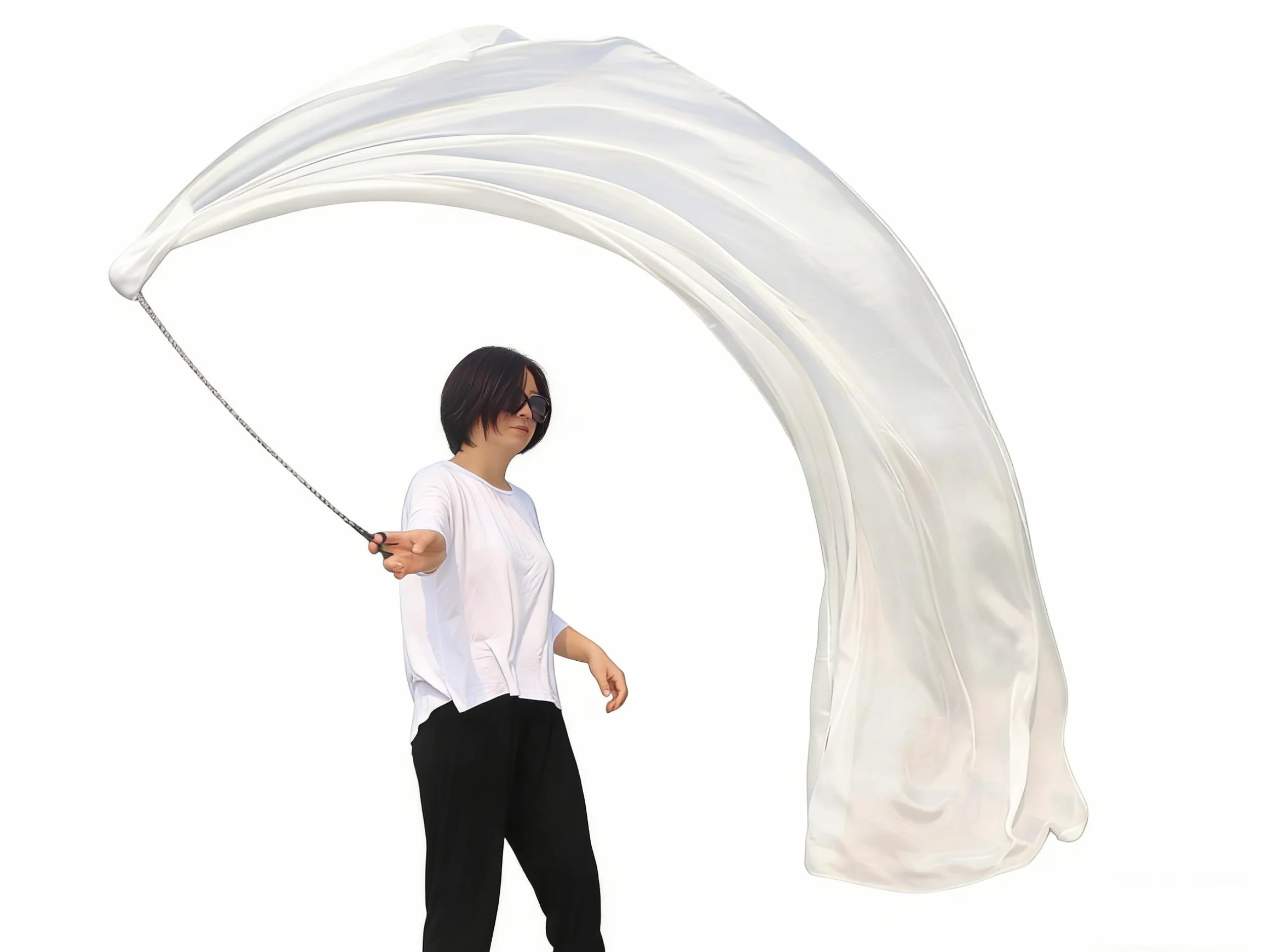 Winged Sirenny Velo de Seda POI 230cm Danza del Vientre Colores Vibrantes Blanco