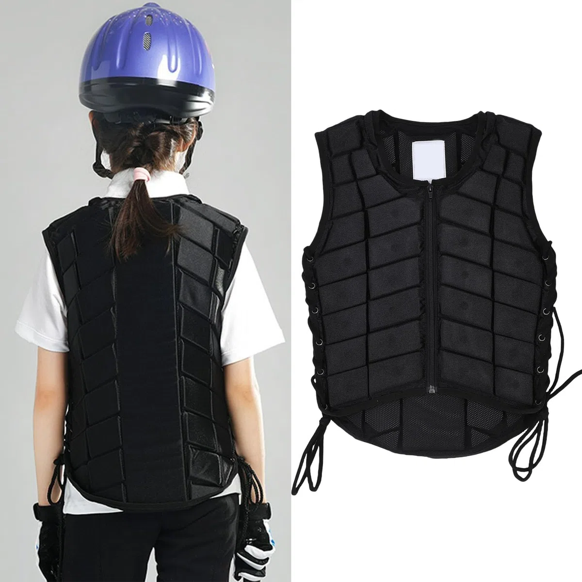 RiToEasysports Chaleco protector, chaleco de espuma para montar a caballo, ajuste ajustable para niños y niñas, absorción de golpes, comodidad transpirable, cierre cómodo de la cremallera frontal,