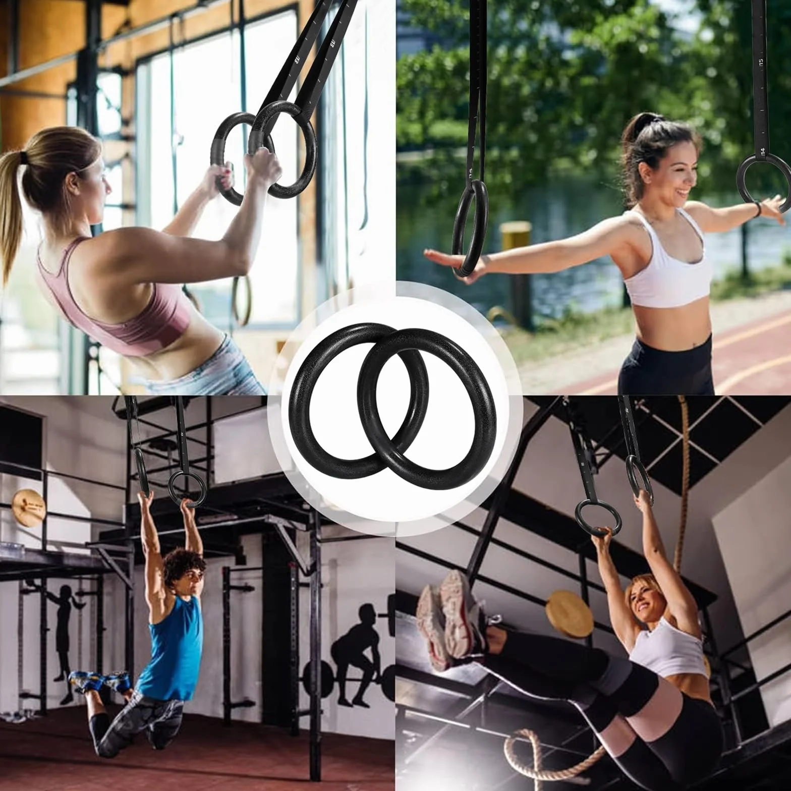 LIFERUN Anillos de Gimnasia de Madera 28 mm/32 mm con Correa Antideslizante y Nylon Ajustable
