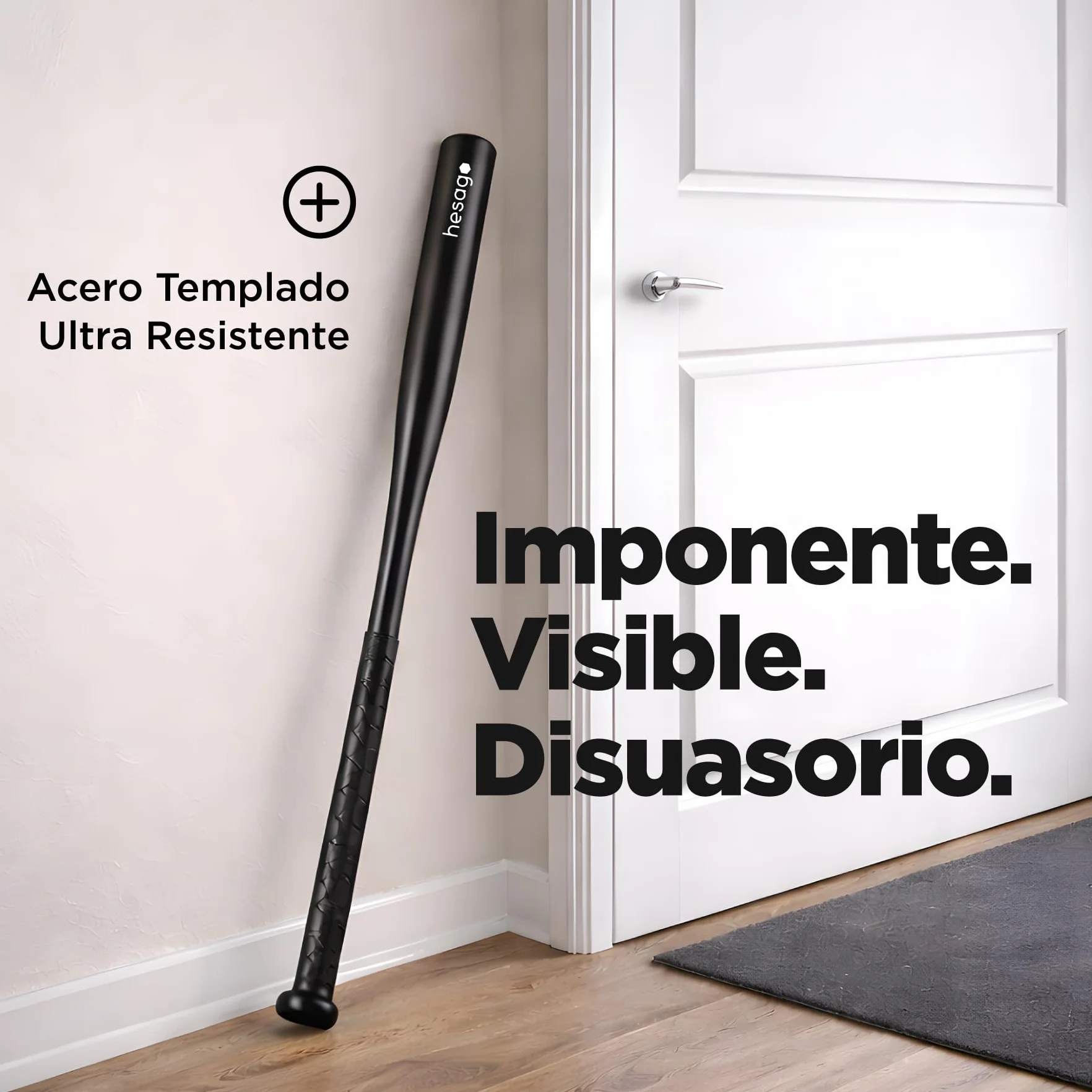 Bate de Béisbol de Acero Templado Negro Mate Empuñadura Antideslizante Bolsa de Franela
