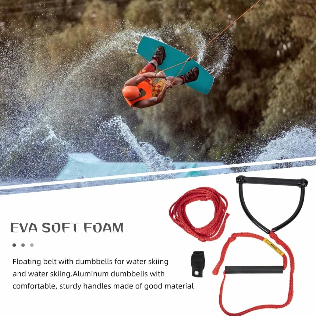 Cuerda de Wakeboard y Esquí Acuático Roja 24 Pies con Mango de Remolque