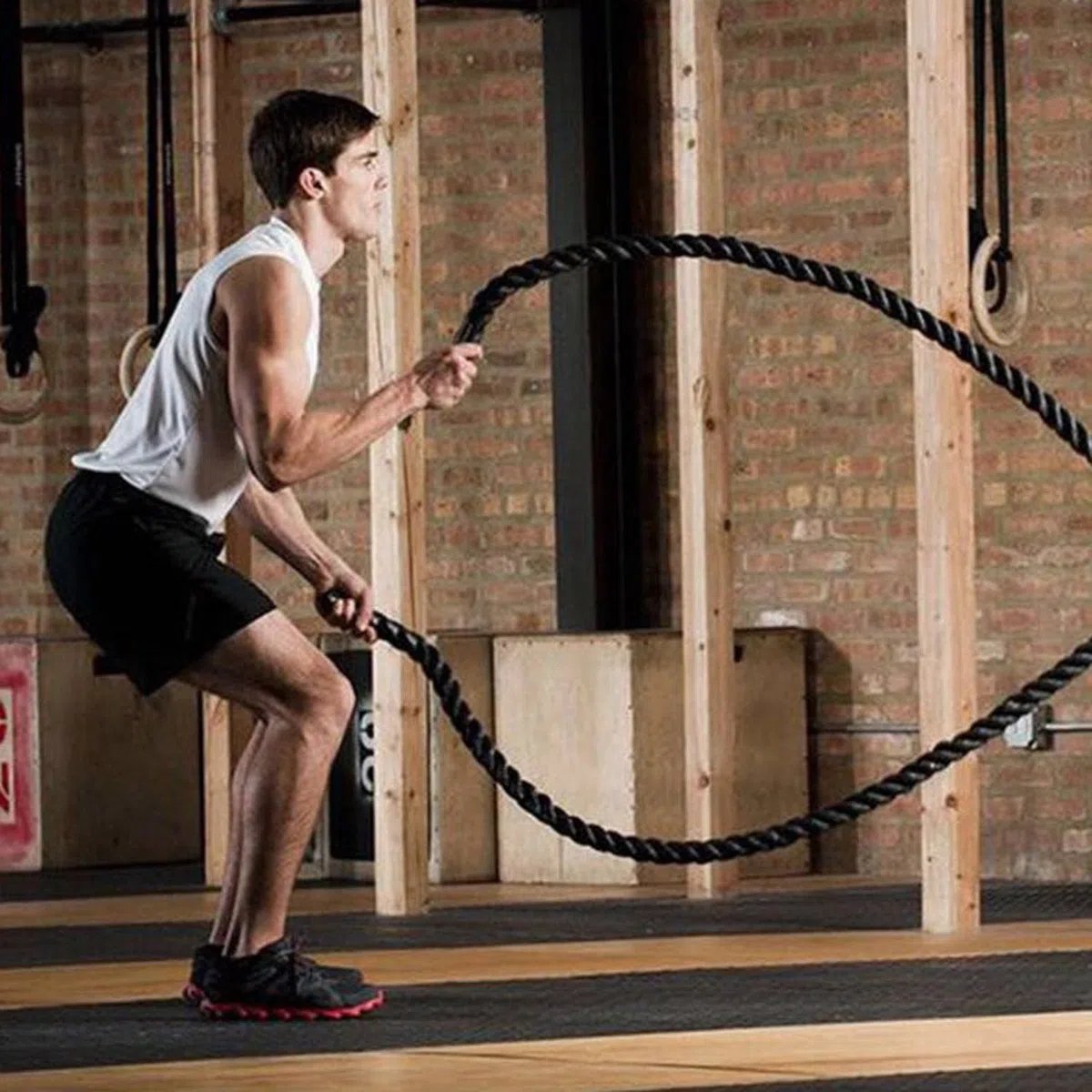 Cuerda de Combate - Crossfit, Funcional, Tonificación, Cardio - Entrenamiento de Alta Intensidad - Battle Ropes - Negro y Amarillo 12m x 50 mm