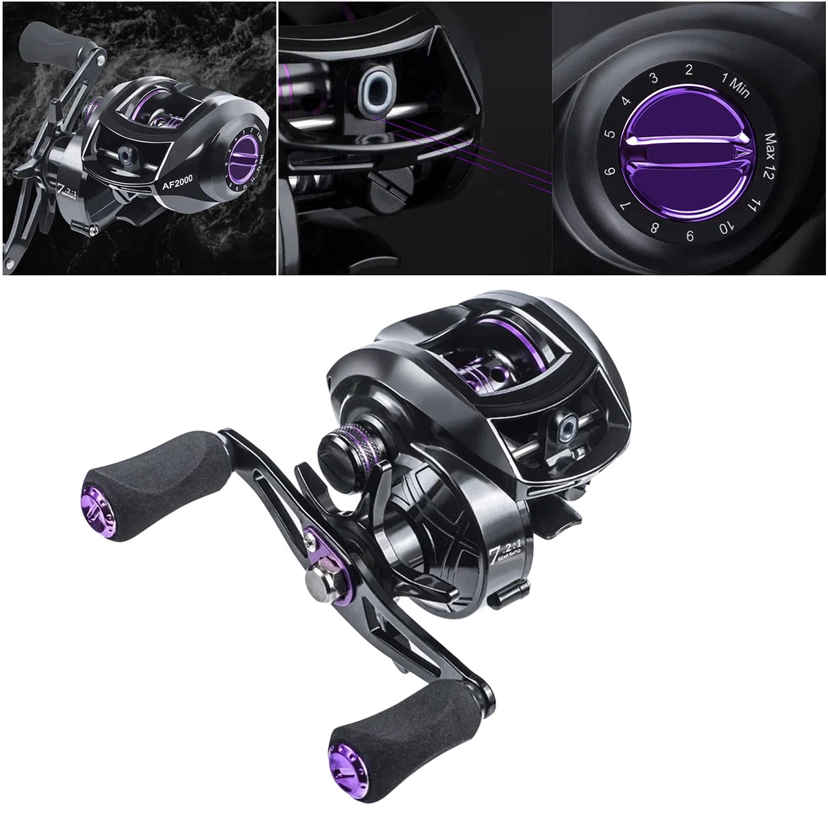 F Fityle Carrete de Pesca, Baitcaster - Sistema de Sin Costuras, Relación de Transmisión 7.2: 1, Rodamientos de de Material Acero - Zurdo
