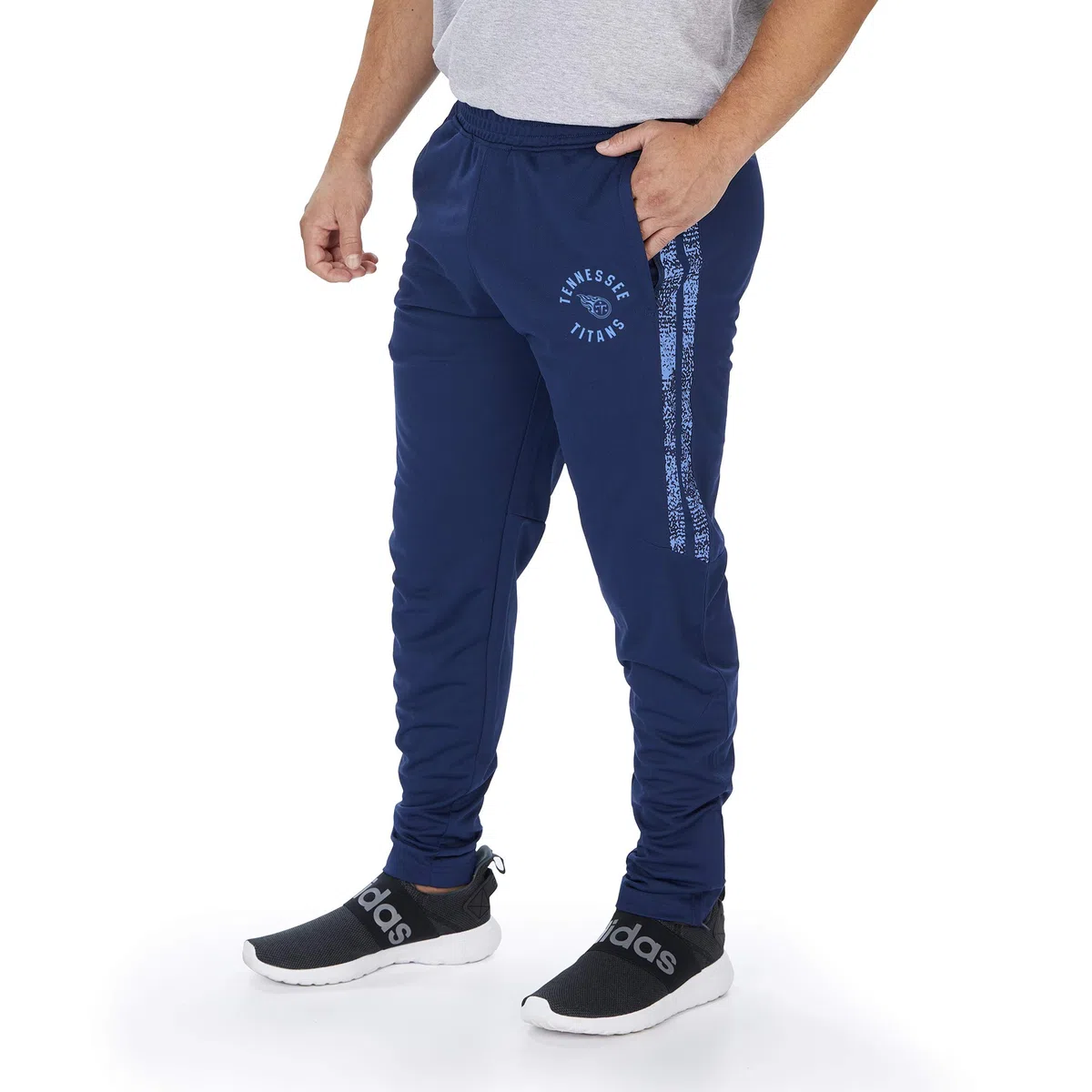 Zubaz Men's NFL Tennessee Titans Track Pant with Static Side Stripes, Solid Navy Blue, Medium