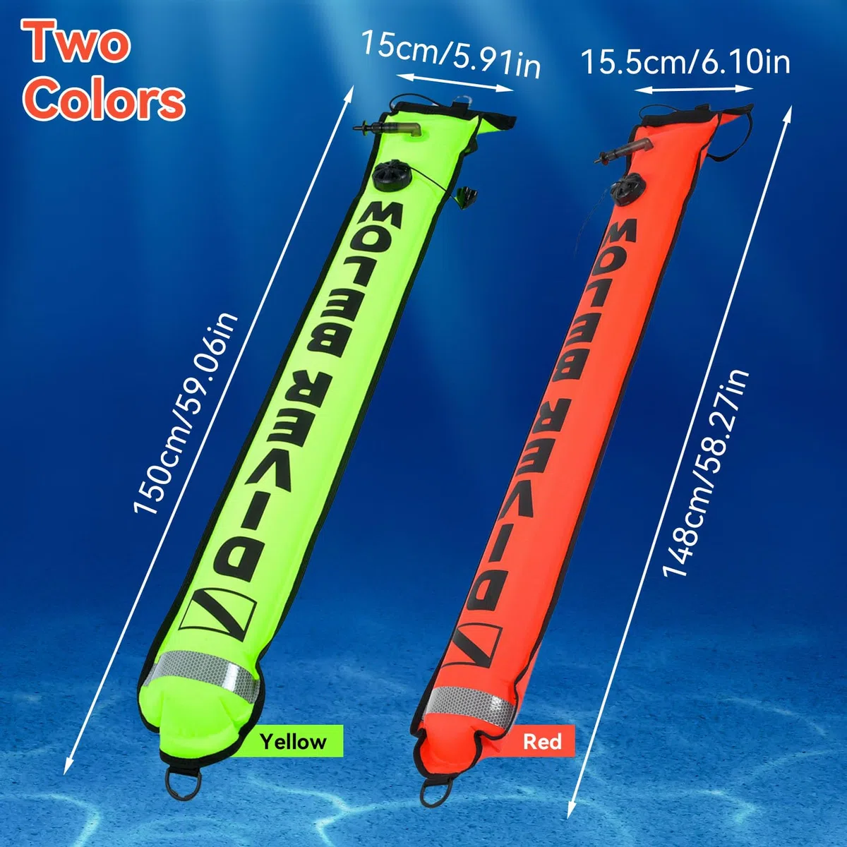 Boya marcadora de Superficie SMB de Buceo de 5 pies, Tubo de señal de Buceo Inflable de Alta Visibilidad con Tira Reflectante, Marcador de Seguridad, boya Flotante