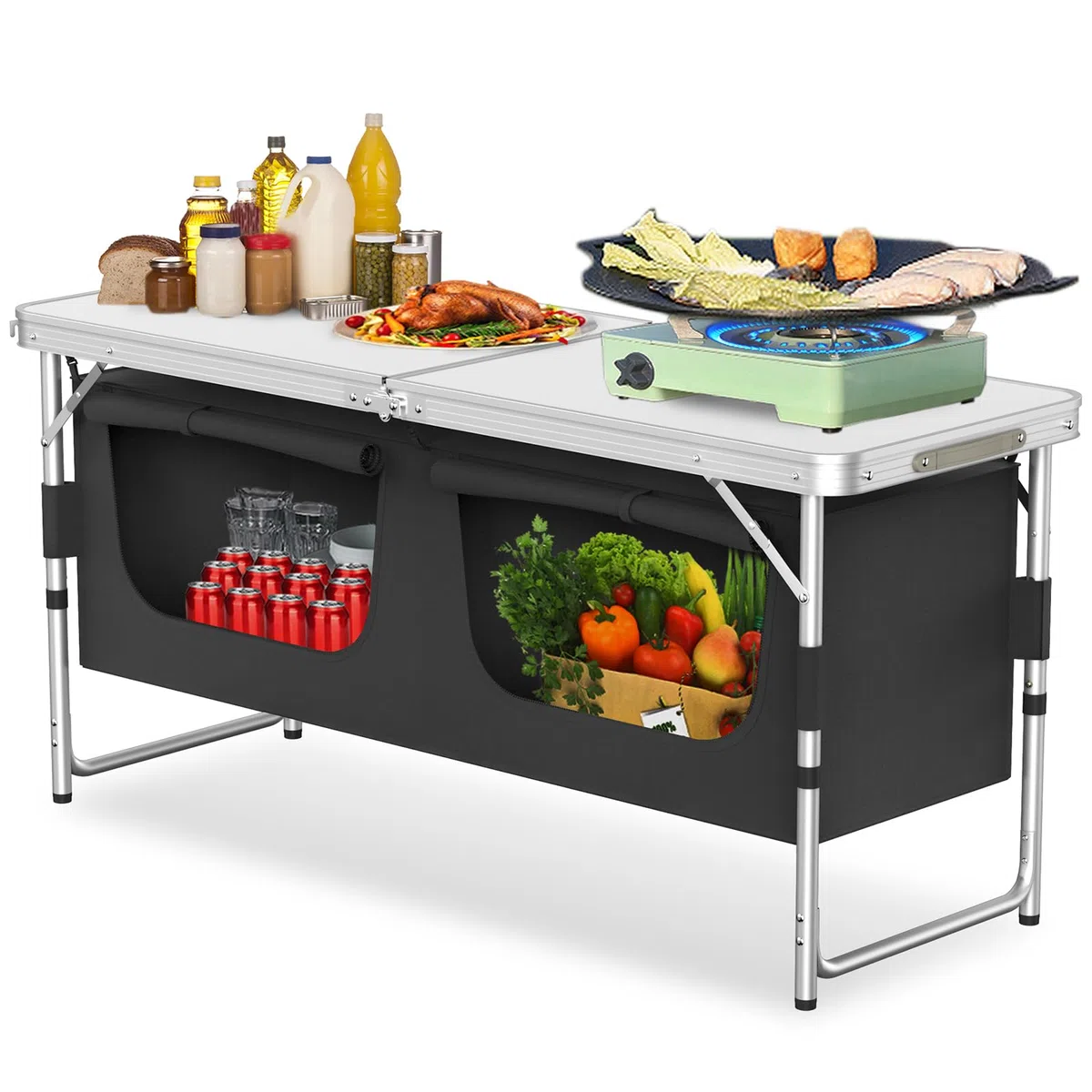 NAIZY Gabinete De Cocina para Acampar Al Aire Libre, Plegable con Panel De MDF, Telas Oxford, Bolsa De Transporte, Muebles De Camping