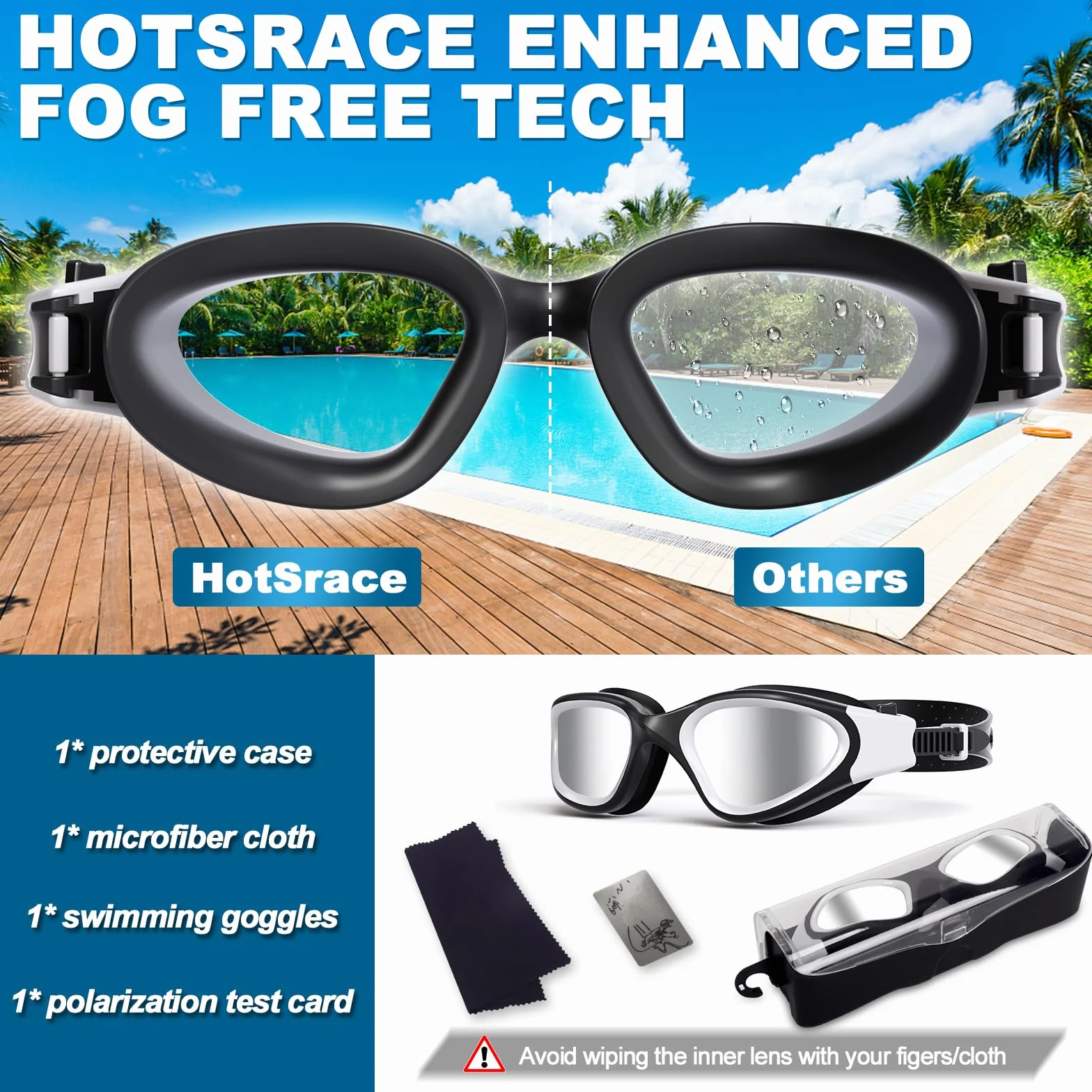 Gafas de natación polarizadas/no polarizadas, antiempañamiento UV a prueba de fugas silicona suave visión clara fáciles de ajustar para adultos y adolescentes