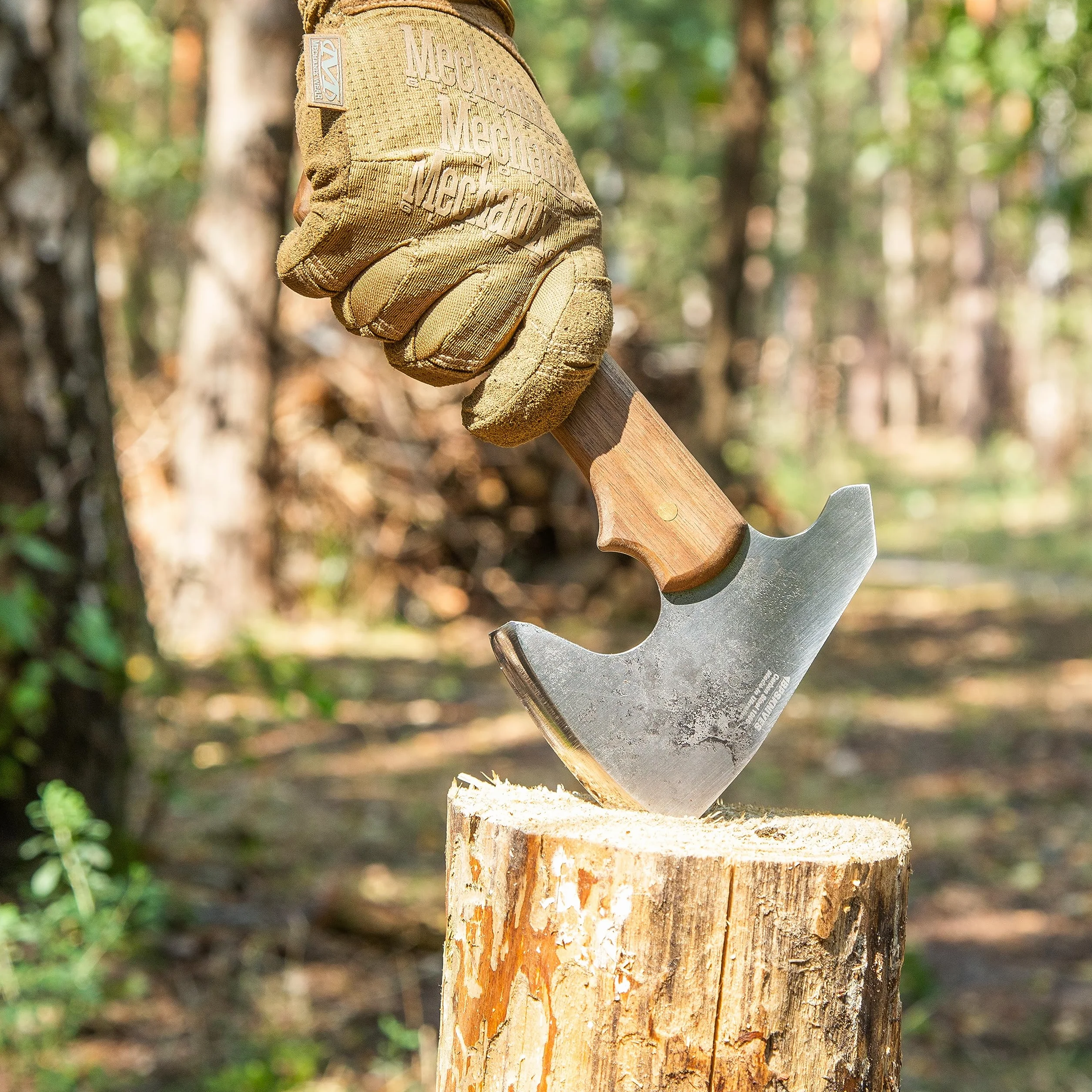 BPS Knives Hacha Bushcraft con Funda de Cuero - Hacha de Camping de Acero al Carbono con Mango de Una Pieza