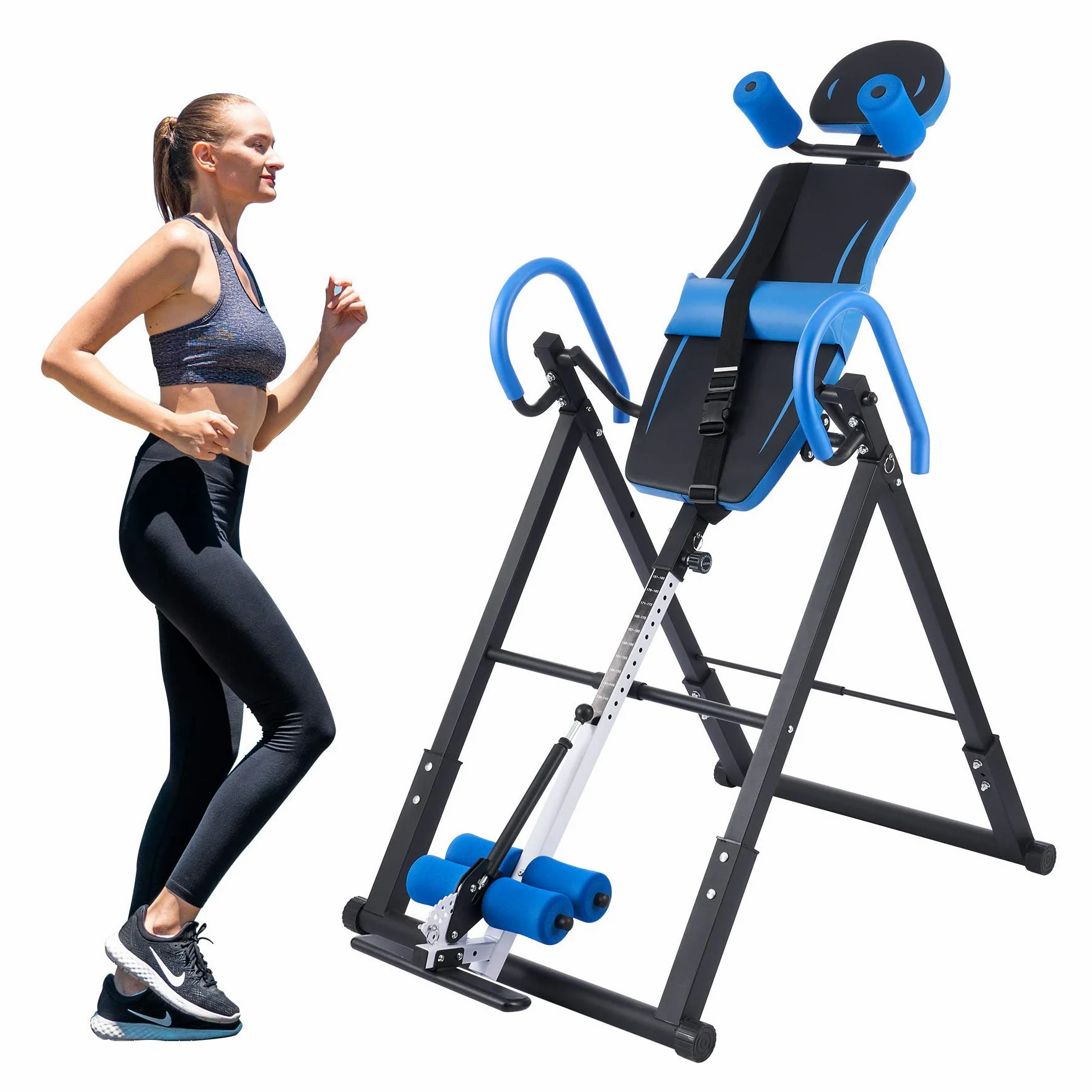ZELUS Tabla de Inversión Plegable para Fitness en Casa Tabla de Inversión Gravitacional de Altura Ajustable 130cm-182cm Banco de Inversión por Gravedad con Respaldo Acolchado